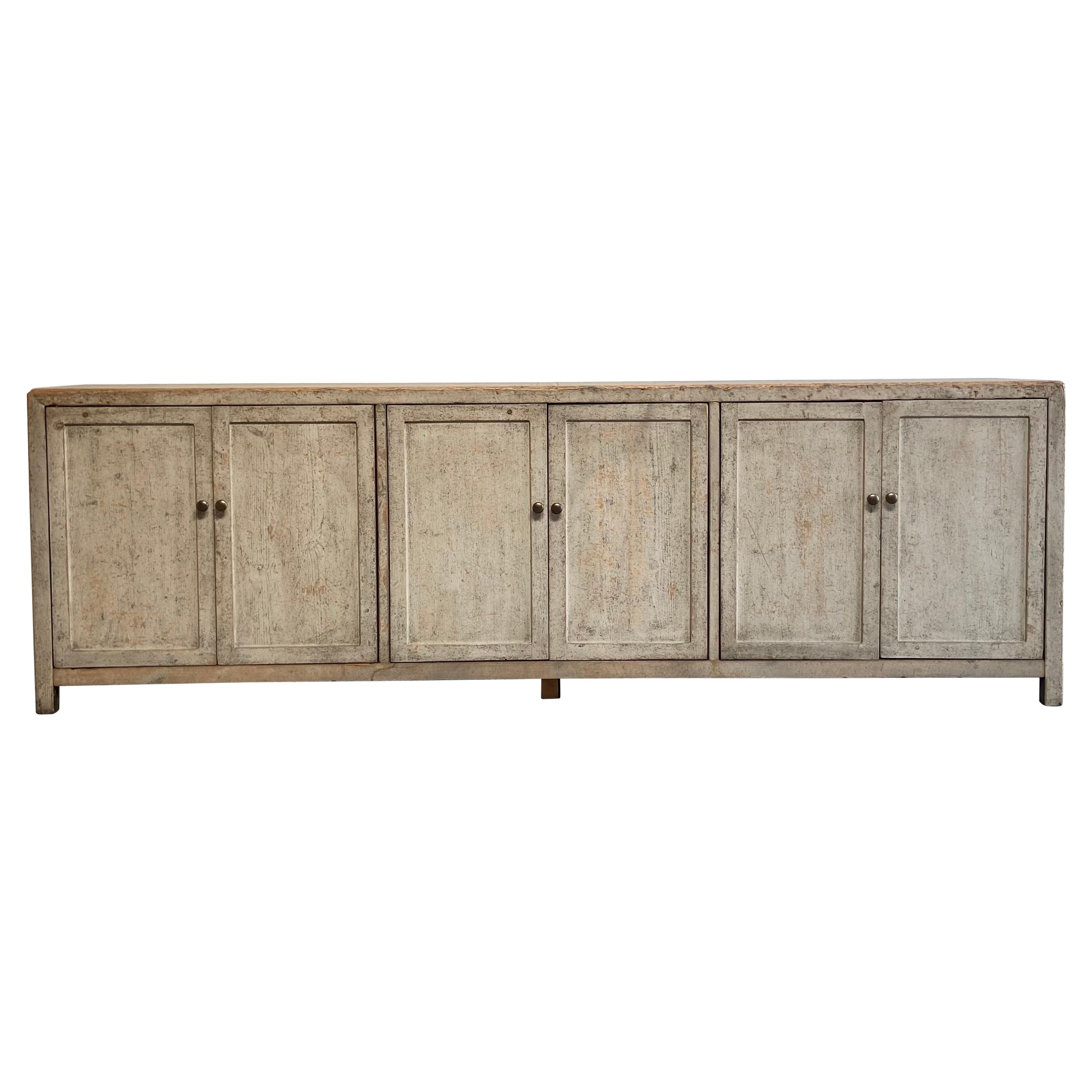 Custom Reclaimed Painted and Distressed Cabinet Console with Doors