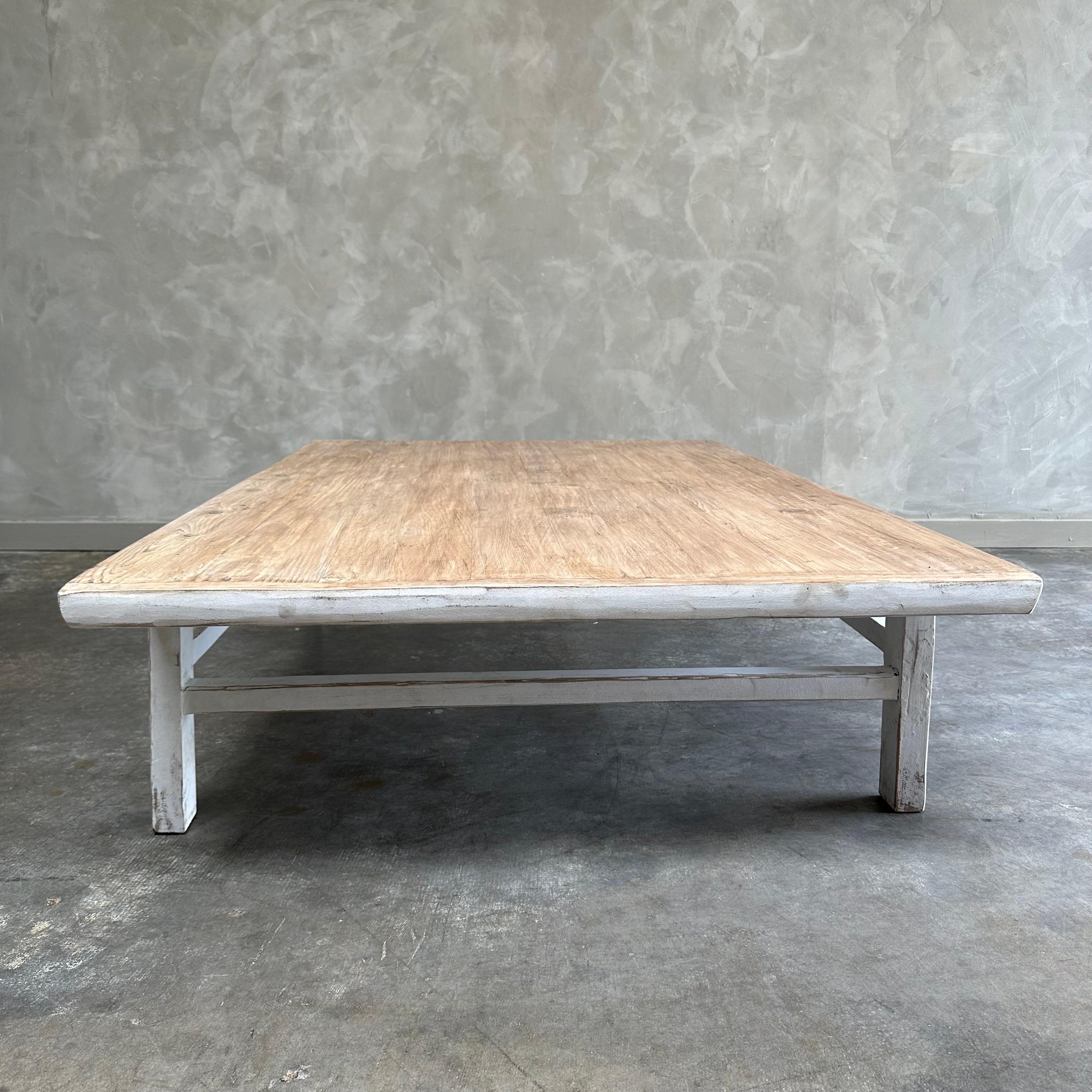 Custom Reclaimed Pine Coffee Table with White Painted Finish In New Condition For Sale In Brea, CA