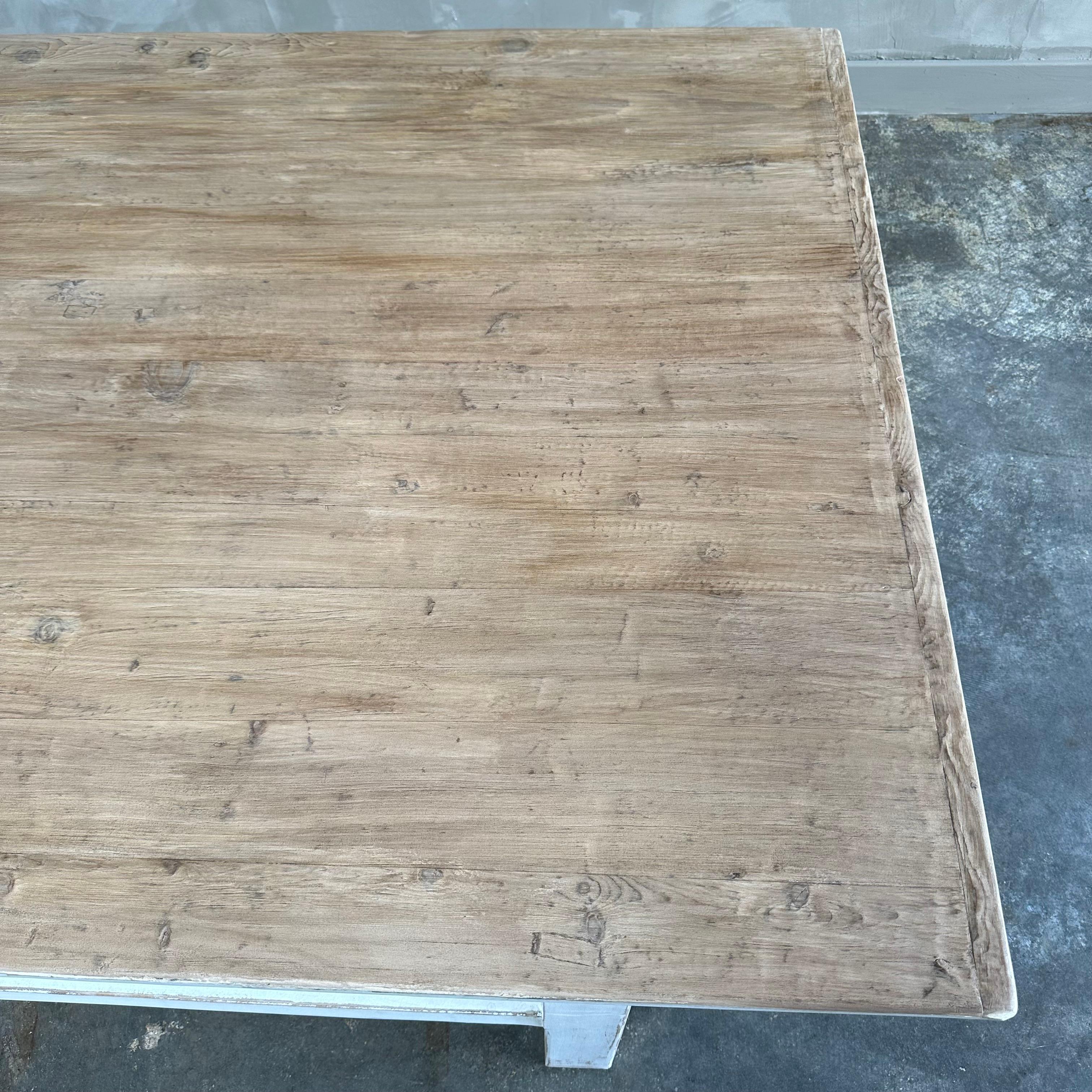 Custom Reclaimed Pine Coffee Table with White Painted Finish For Sale 1