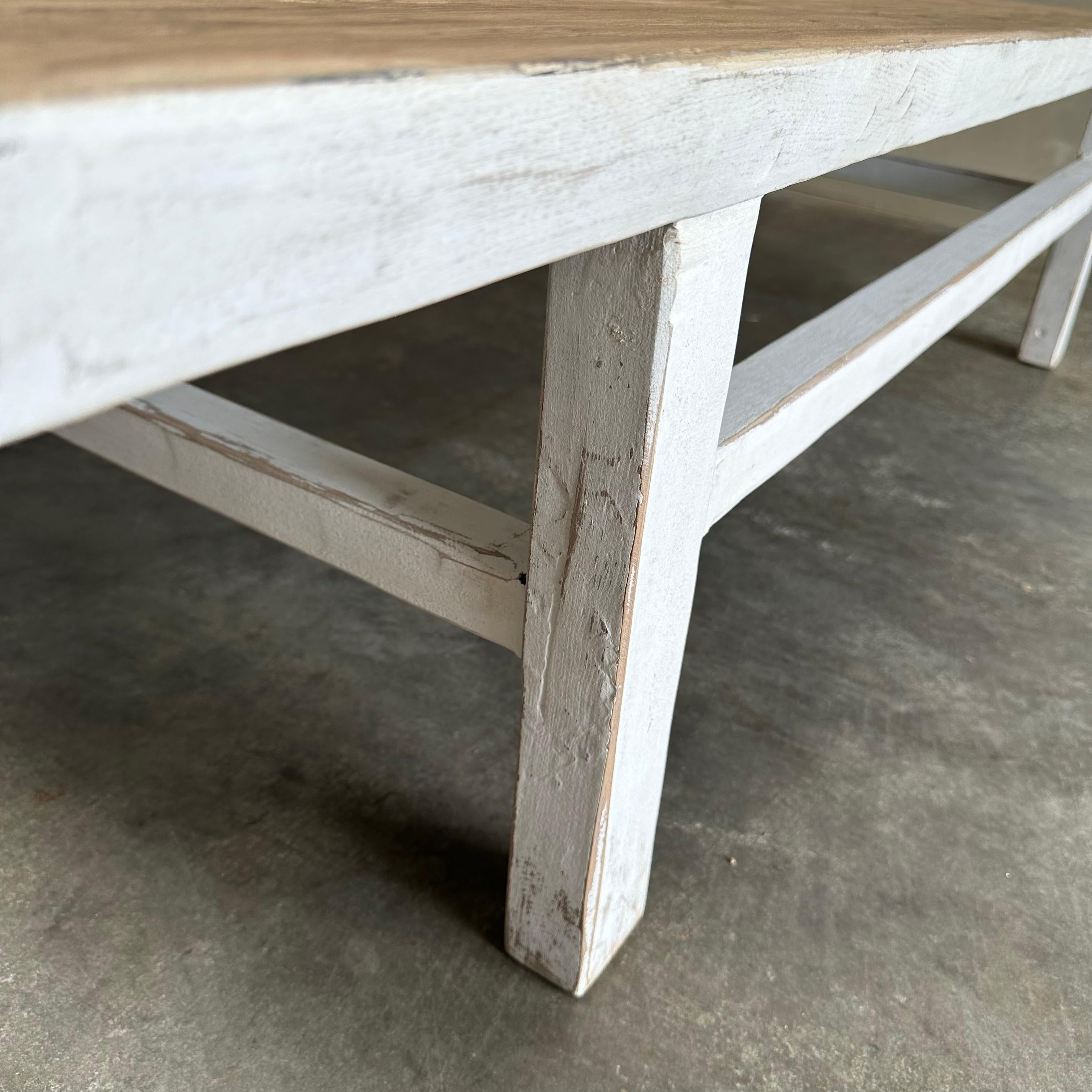 Custom Reclaimed Pine Coffee Table with White Painted Finish For Sale 2