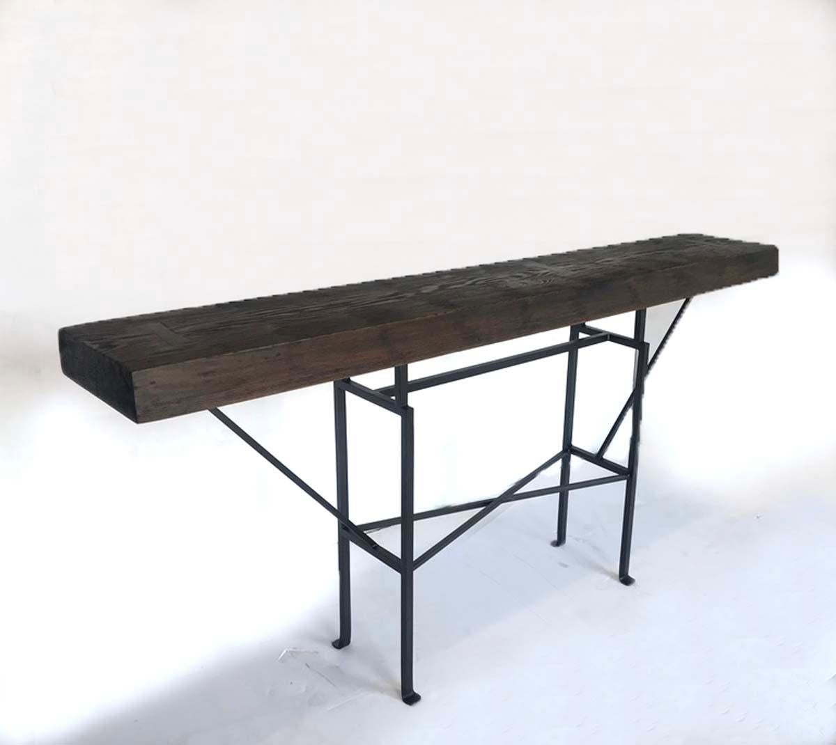 Custom buttress console with a  Douglas fir top and custom iron base. Can be made in any size and in a variety of finishes. Please see photo.
Made in Los Angeles by Dos Gallos Studio.
DUE TO CHANGING PRICES OF WOOD AND LABOR, CUSTOM PRICES ARE