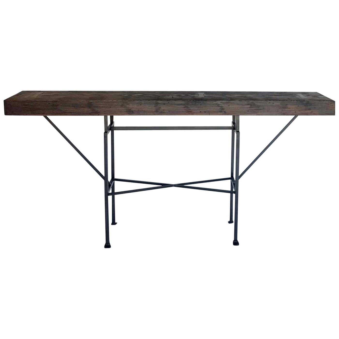 Custom Wood and Iron Buttress Console by Dos Gallos Studio For Sale