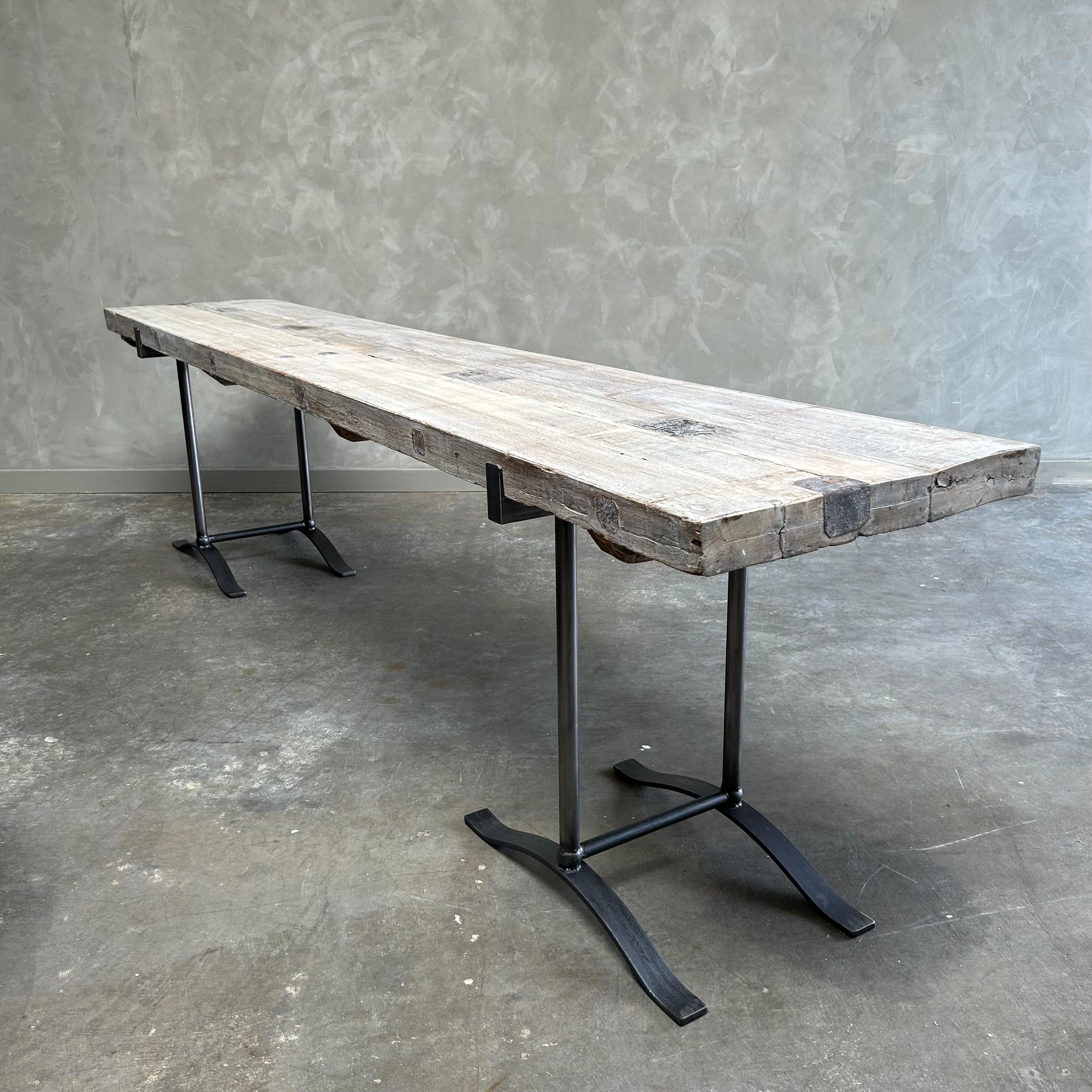 Custom Reclaimed Wood and Iron Console Table 10