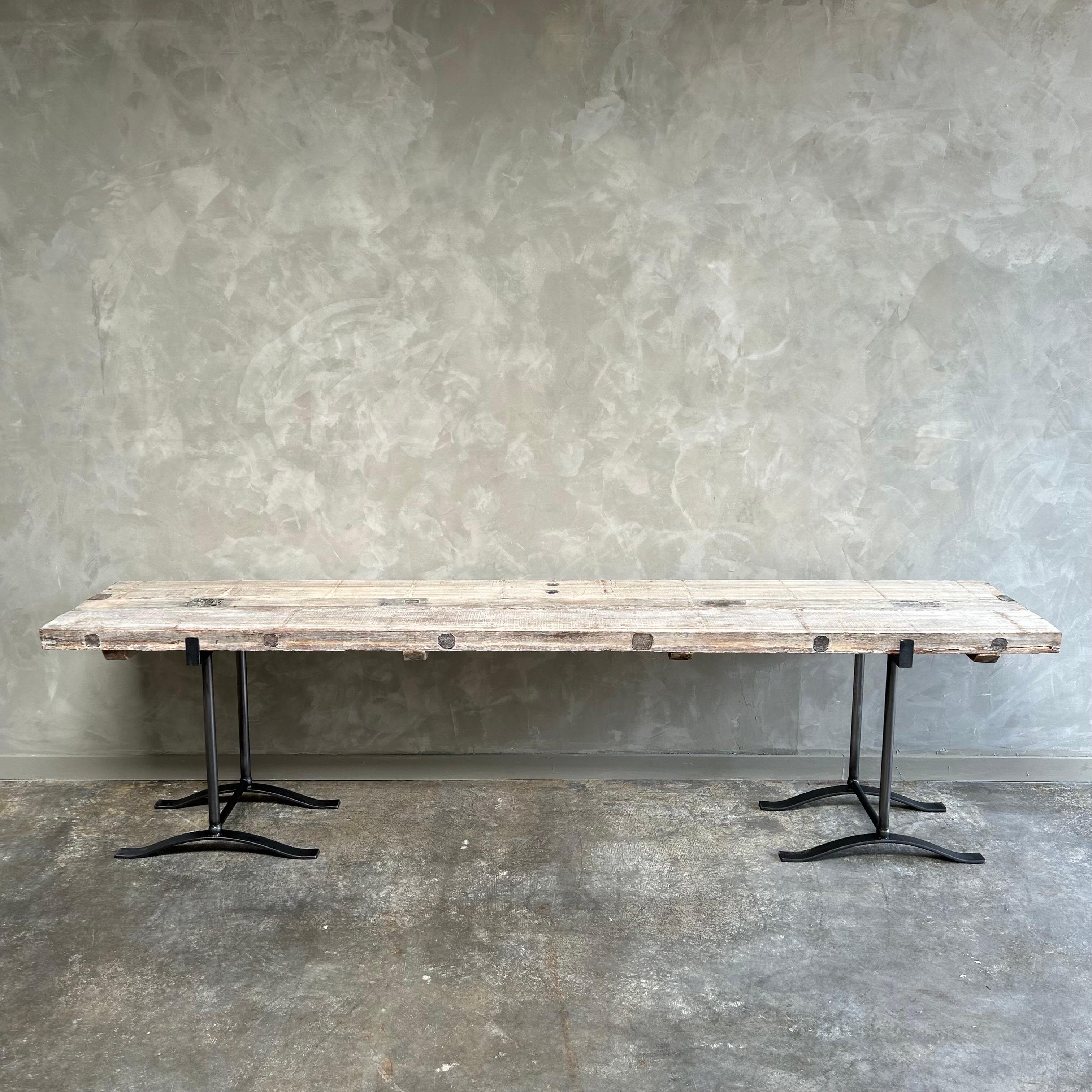 Custom Reclaimed Wood and Iron Console Table In Good Condition In Old Town Orange, CA