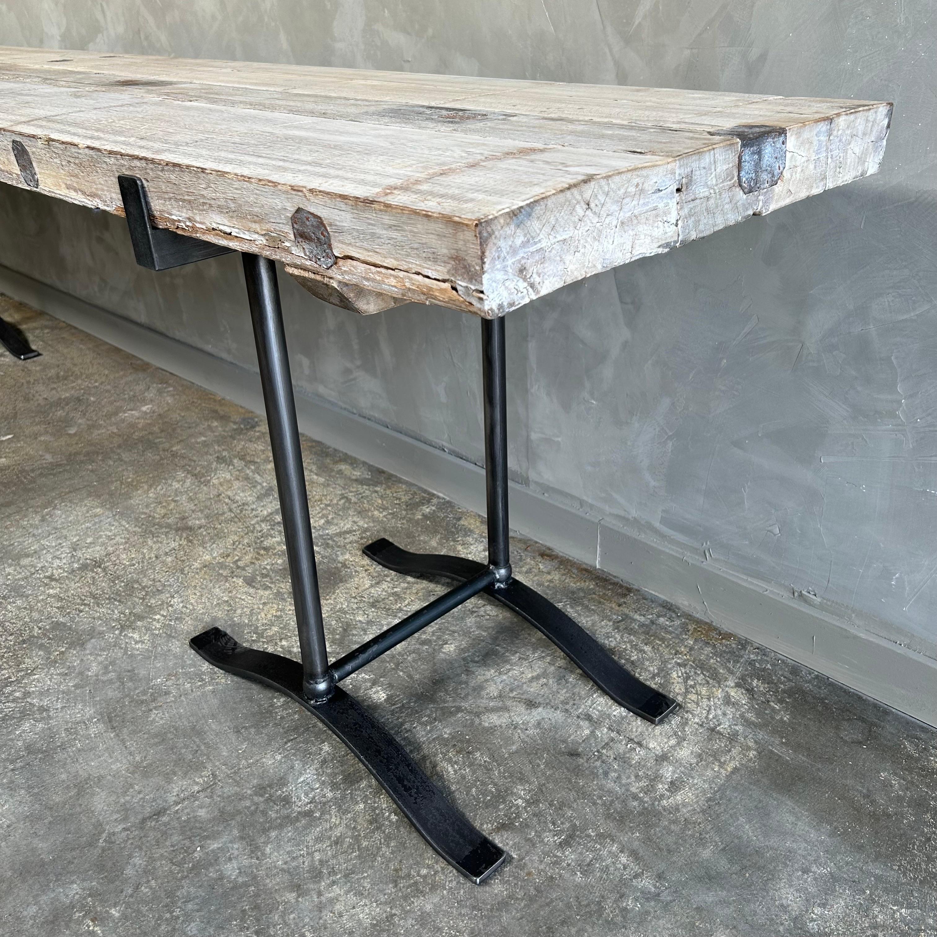 Contemporary Custom Reclaimed Wood and Iron Console Table