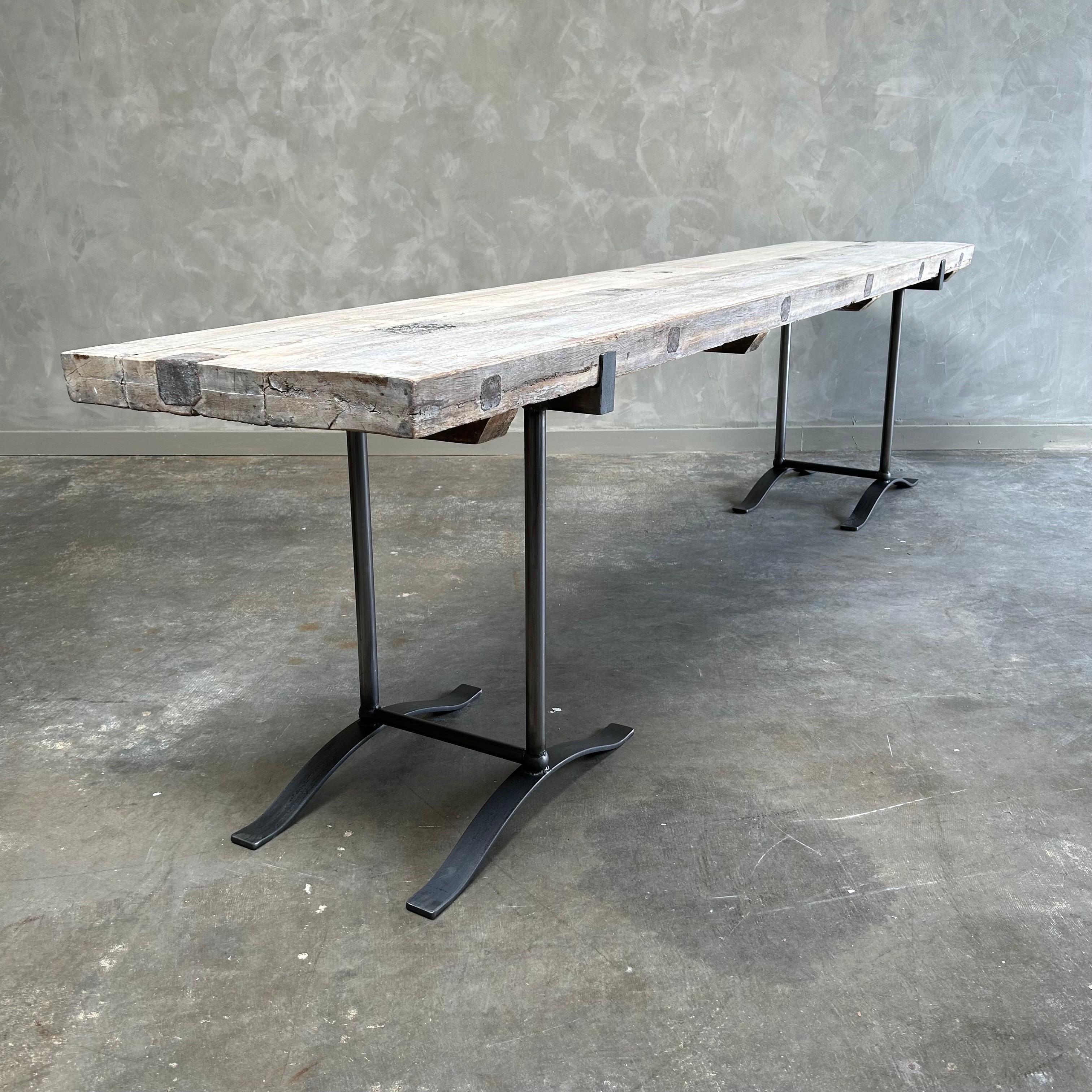 Custom Reclaimed Wood and Iron Console Table 1