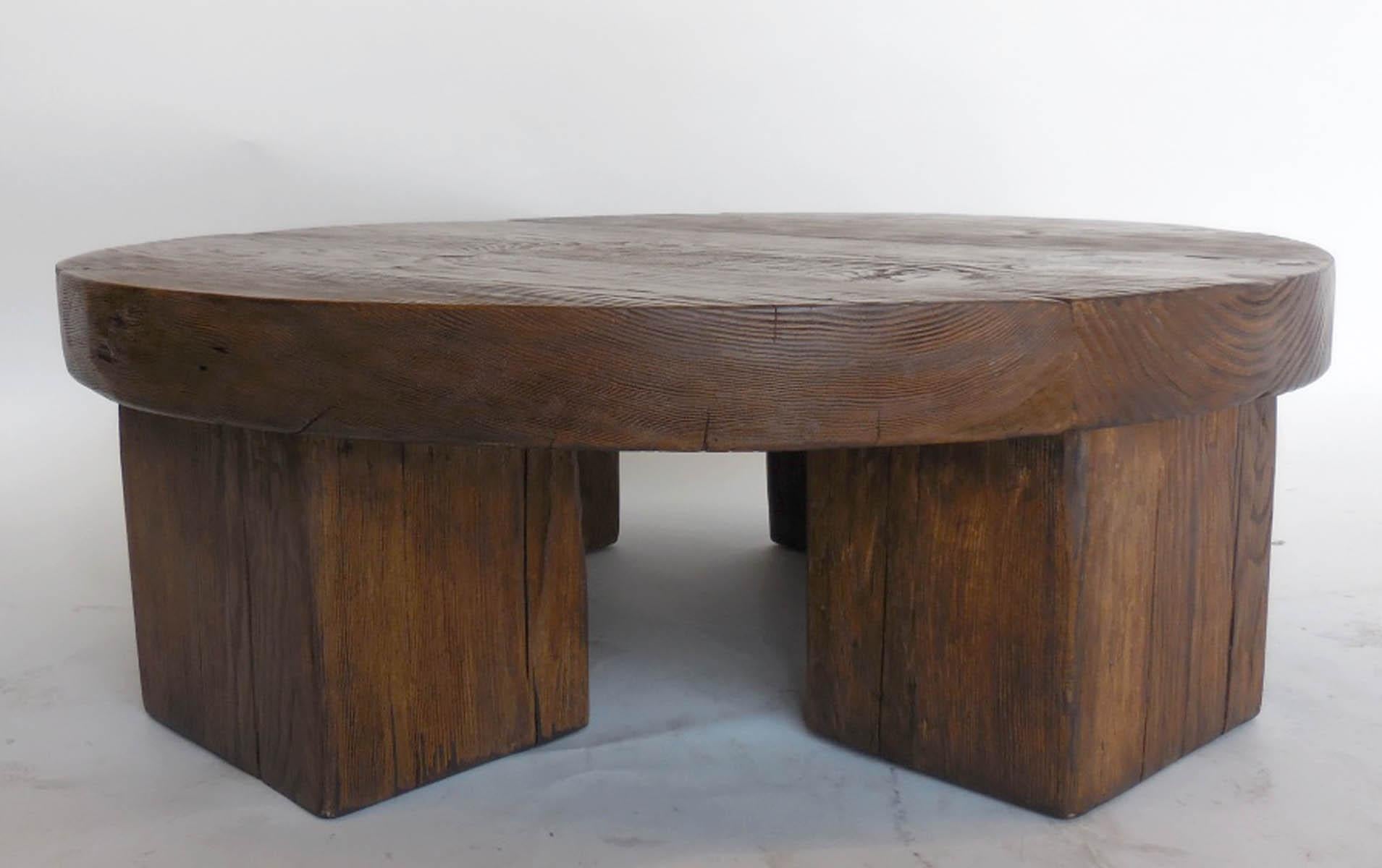 Custom rustic modern coffee table with 3.5 inch thick top. The leg thickness will depend off the wood that we have available. Custom finishes available.
Made in Los Angeles by Dos Gallos Studio.