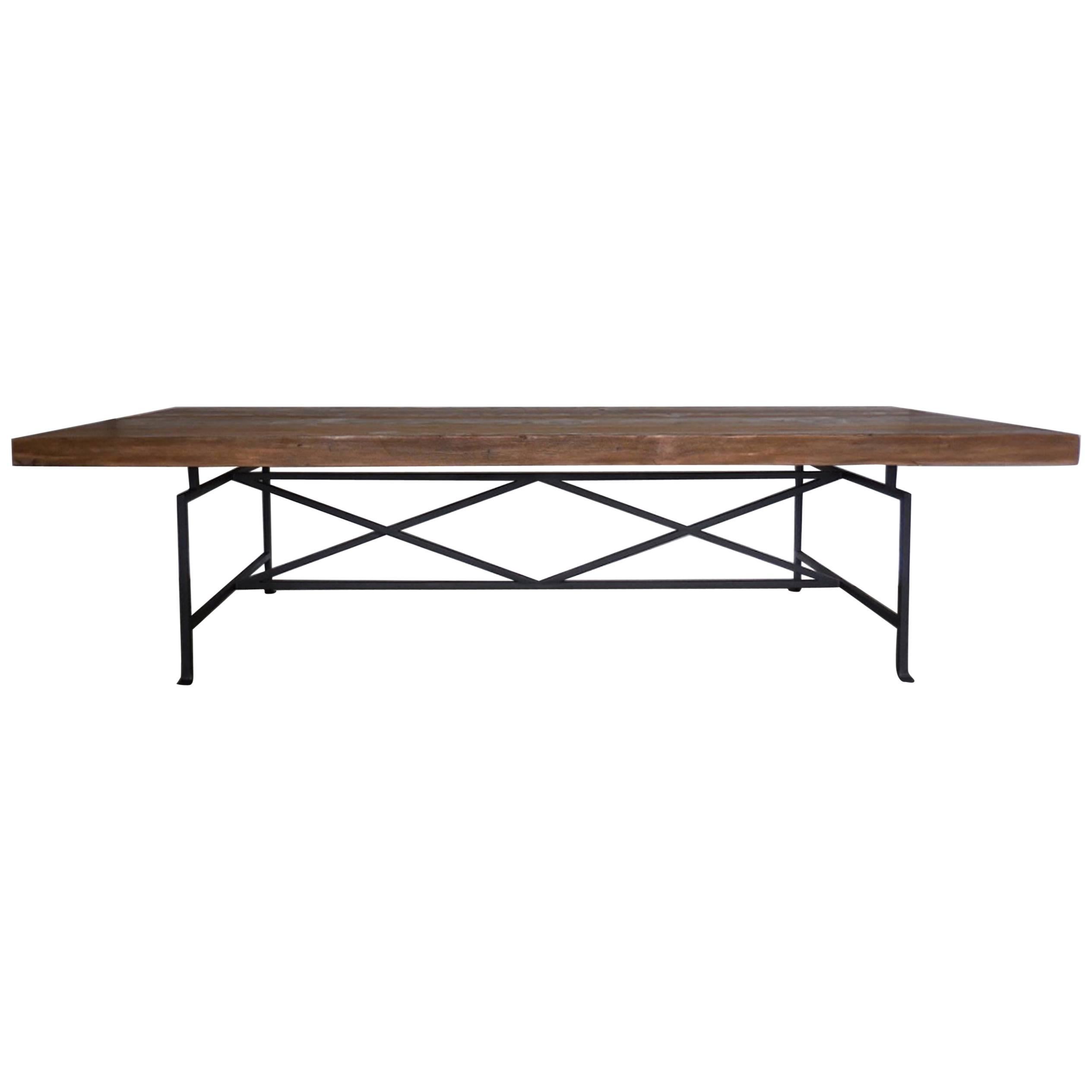 Custom Douglas Fir Wood Table with Iron Base by Dos Gallos Studio