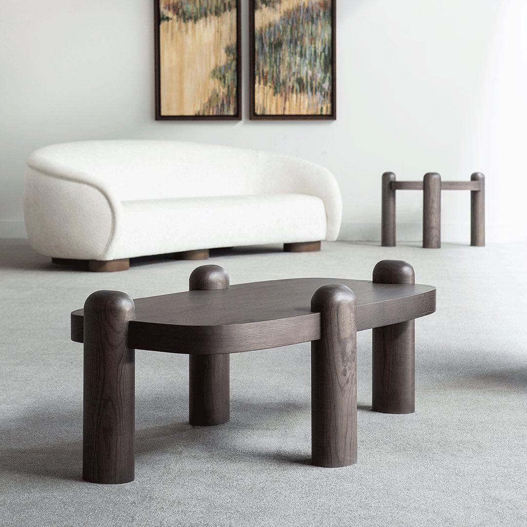 Brutalist Custom Rectangular Coffee Table With Rounded Edges For Sale