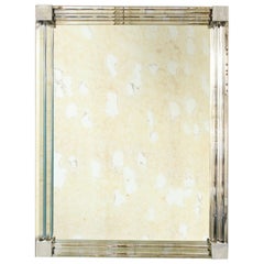 Rectangular Mirror with Glass Rod Frame and Metal Accents
