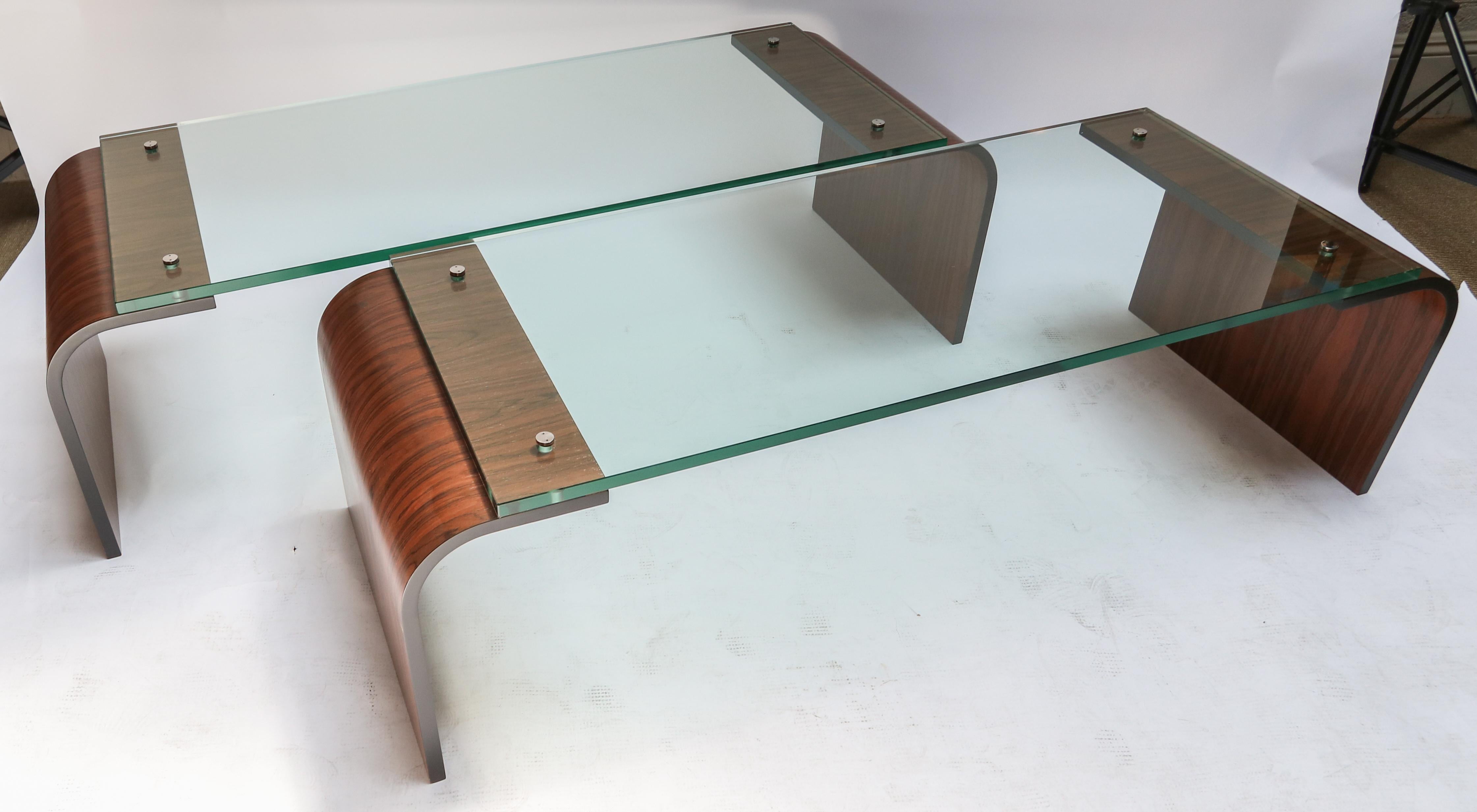 Custom Rectangular Rosewood and Glass Coffee Table by Adesso Imports For Sale 1