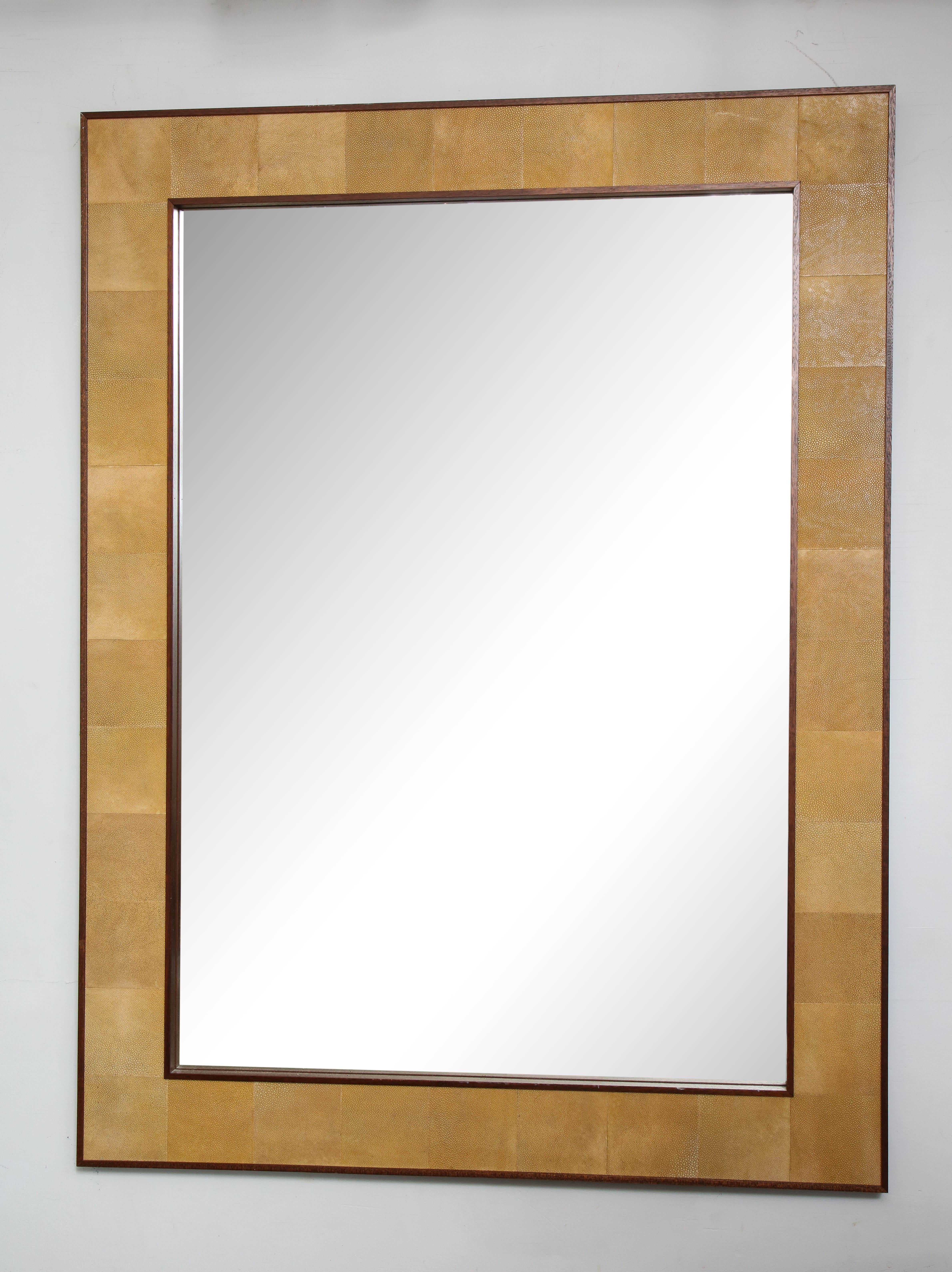 Custom rectangular shagreen mirror.
This mirror is customizable to your specifications with a lead time of 8-10 weeks.
 