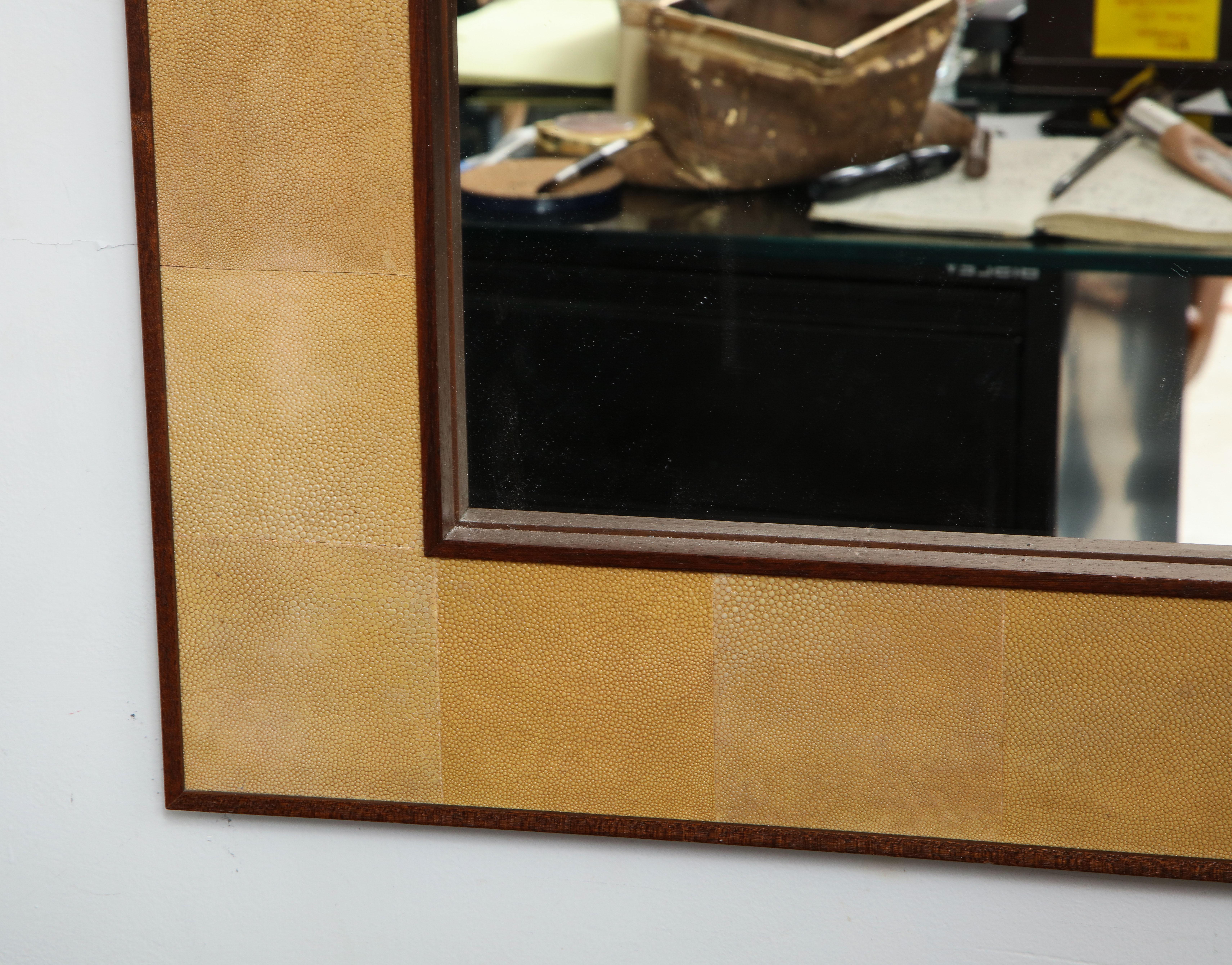 Mahogany Custom Rectangular Shagreen Mirror For Sale