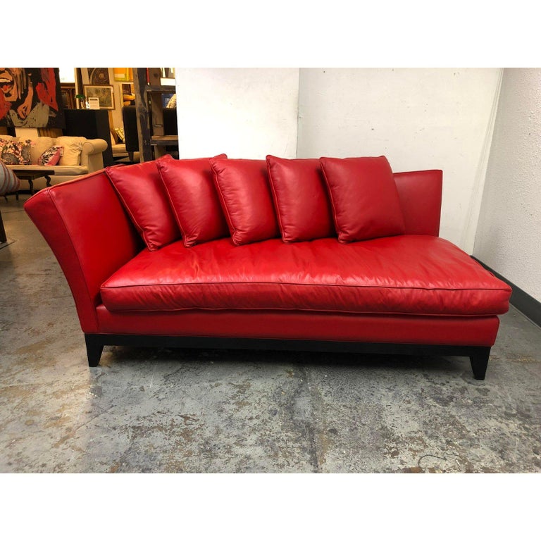 Custom Red Leather Chaise Sofa Lounge For Sale at 1stDibs