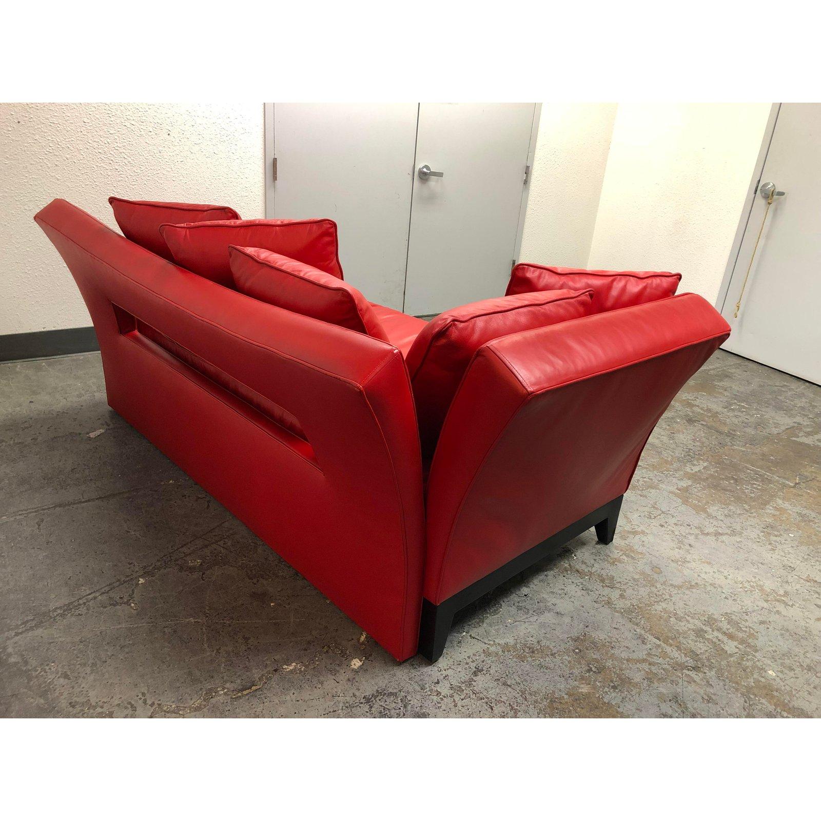 Custom Red Leather Chaise Sofa Lounge For Sale 3