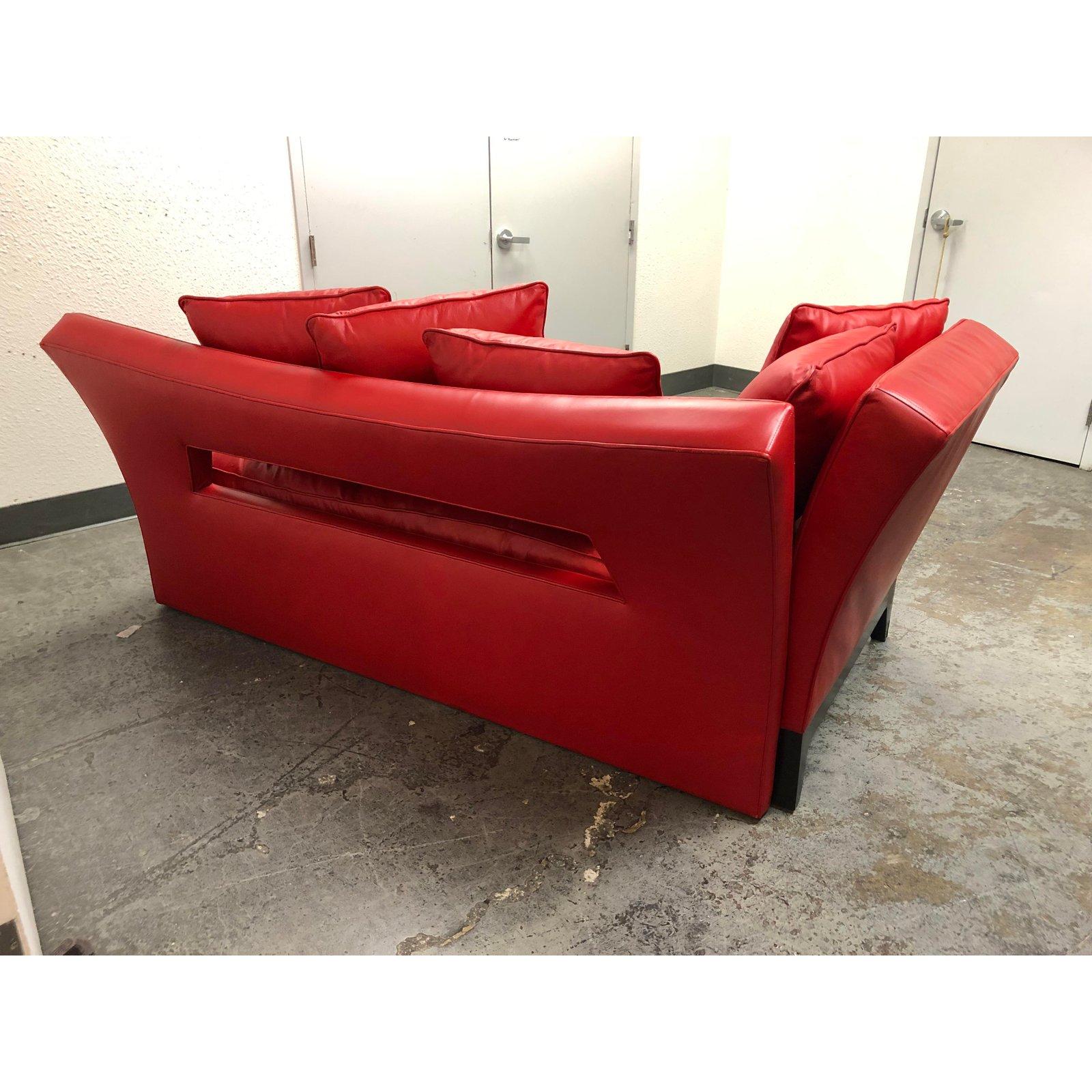 Custom Red Leather Chaise Sofa Lounge For Sale 4