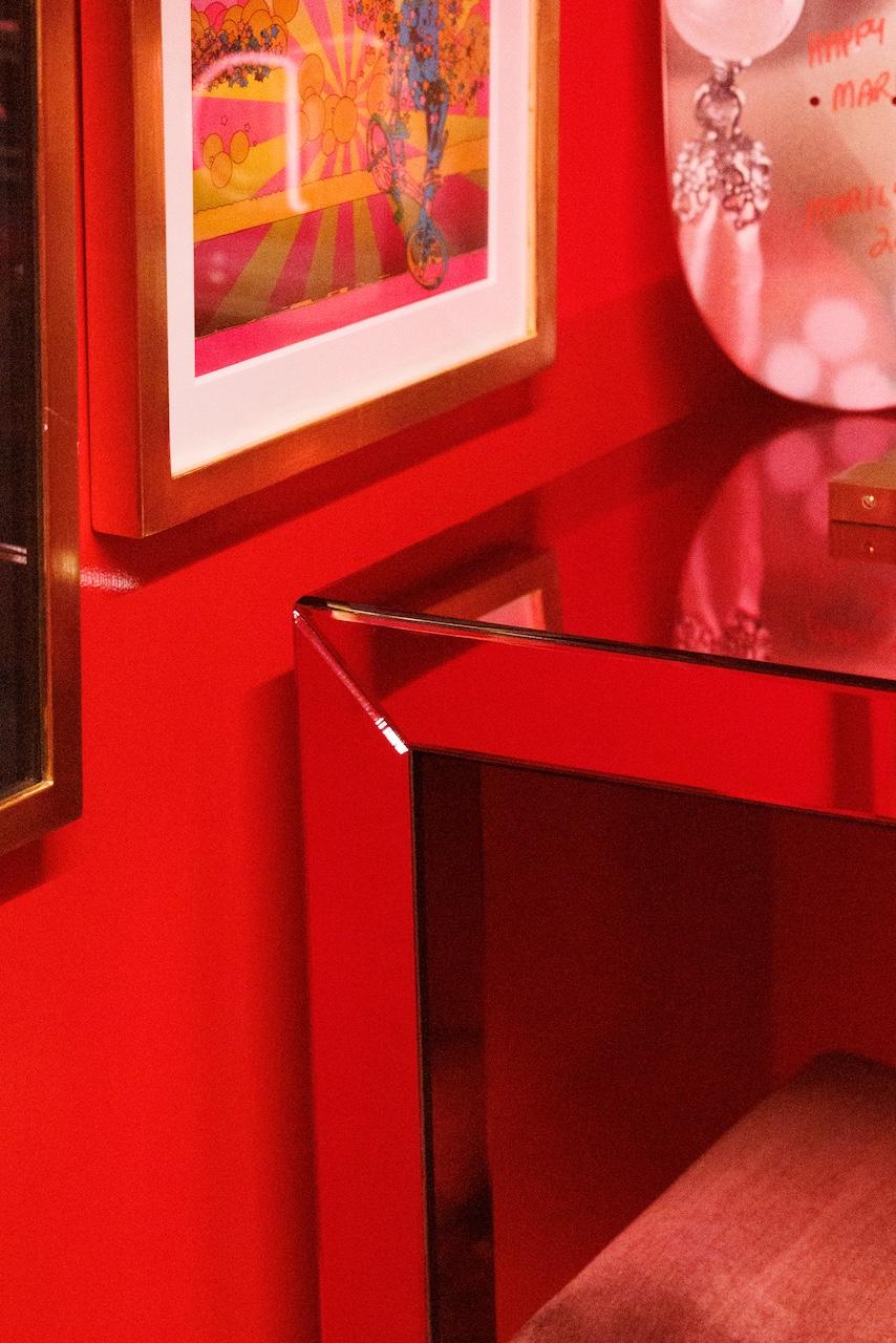 Custom Red Mirrored Parsons Console Table, from ANDY COHEN'S Personal Collection In Good Condition In Long Island City, NY