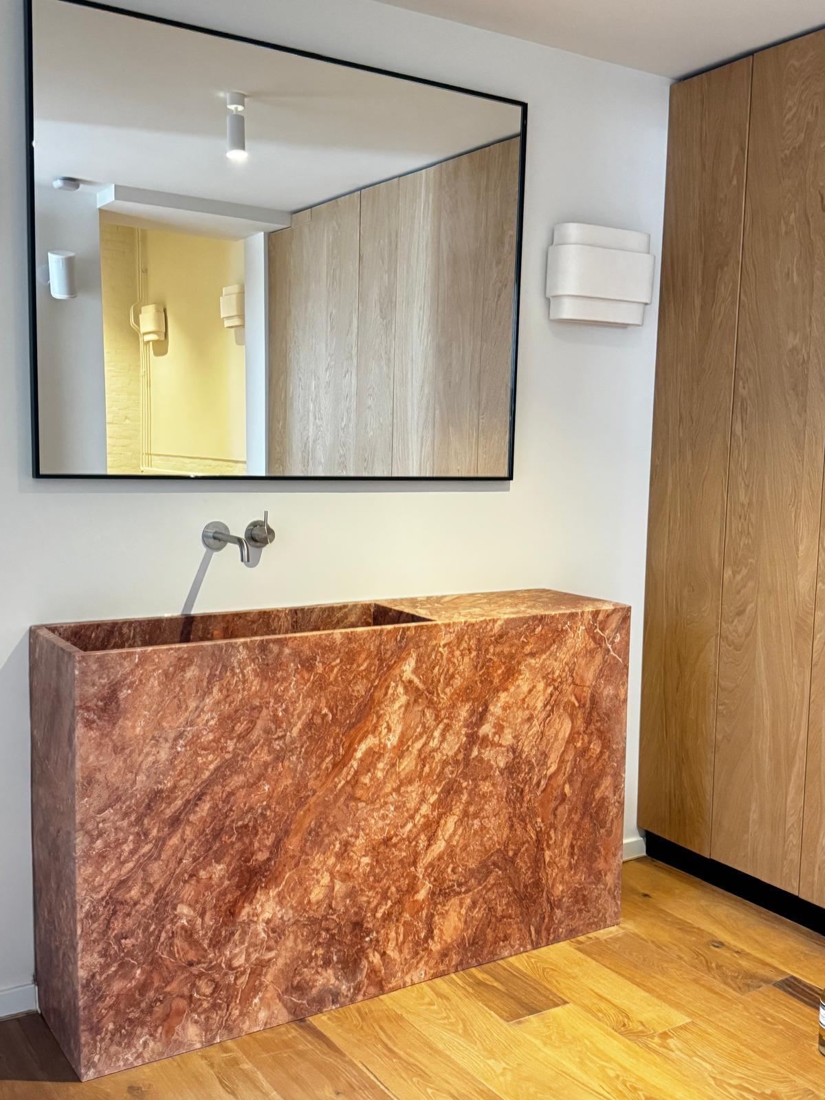 Mid-Century Modern Custom Red Travertine Sink / Vanity Basin For Sale