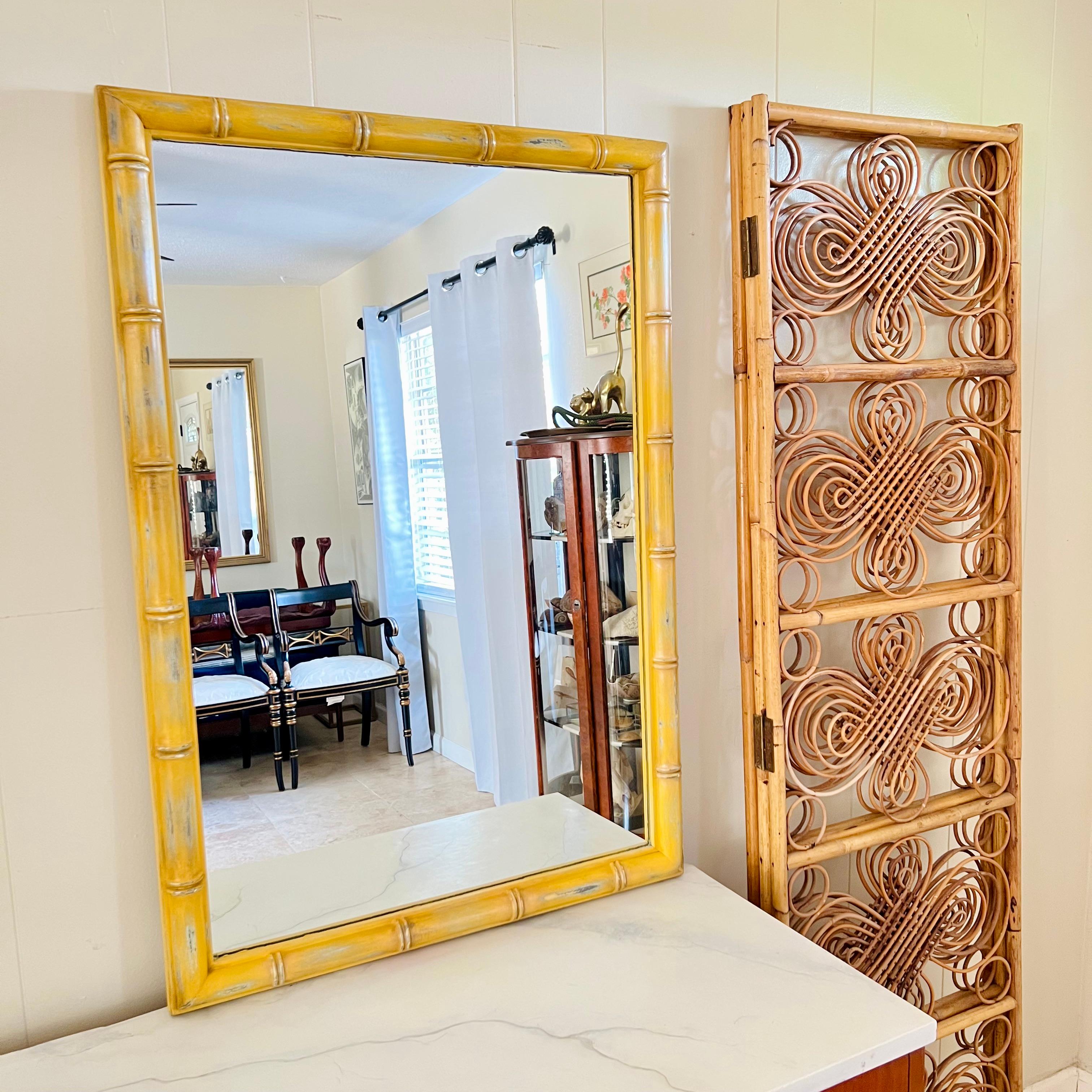 Chinoiserie Custom Refinished Vintage Dixie Faux Bamboo Mirror