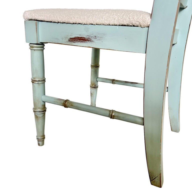 Custom Refinished Vintage Dixie Faux Bamboo Vanity Chair For Sale at