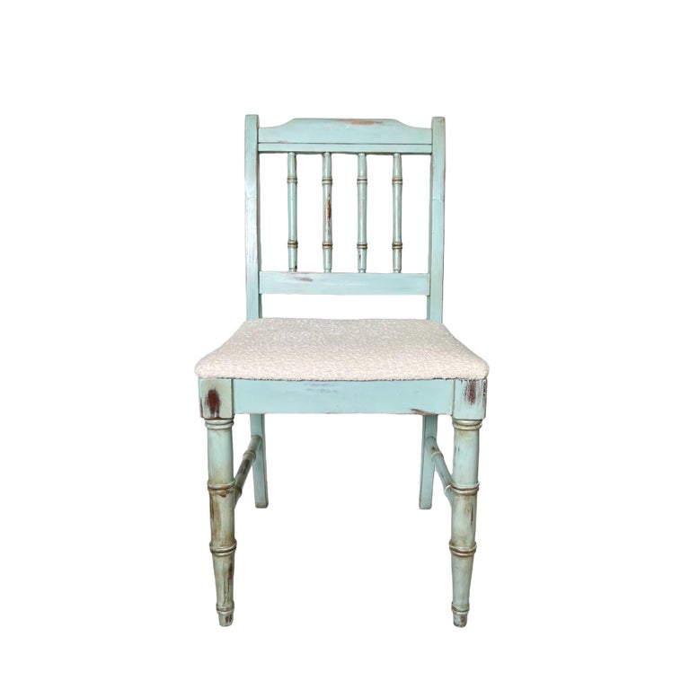 Custom Refinished Vintage Dixie Faux Bamboo Vanity Chair For Sale at 1stDibs