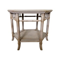 Custom Refinished Vintage Faux Bamboo Hexagon Accent Table