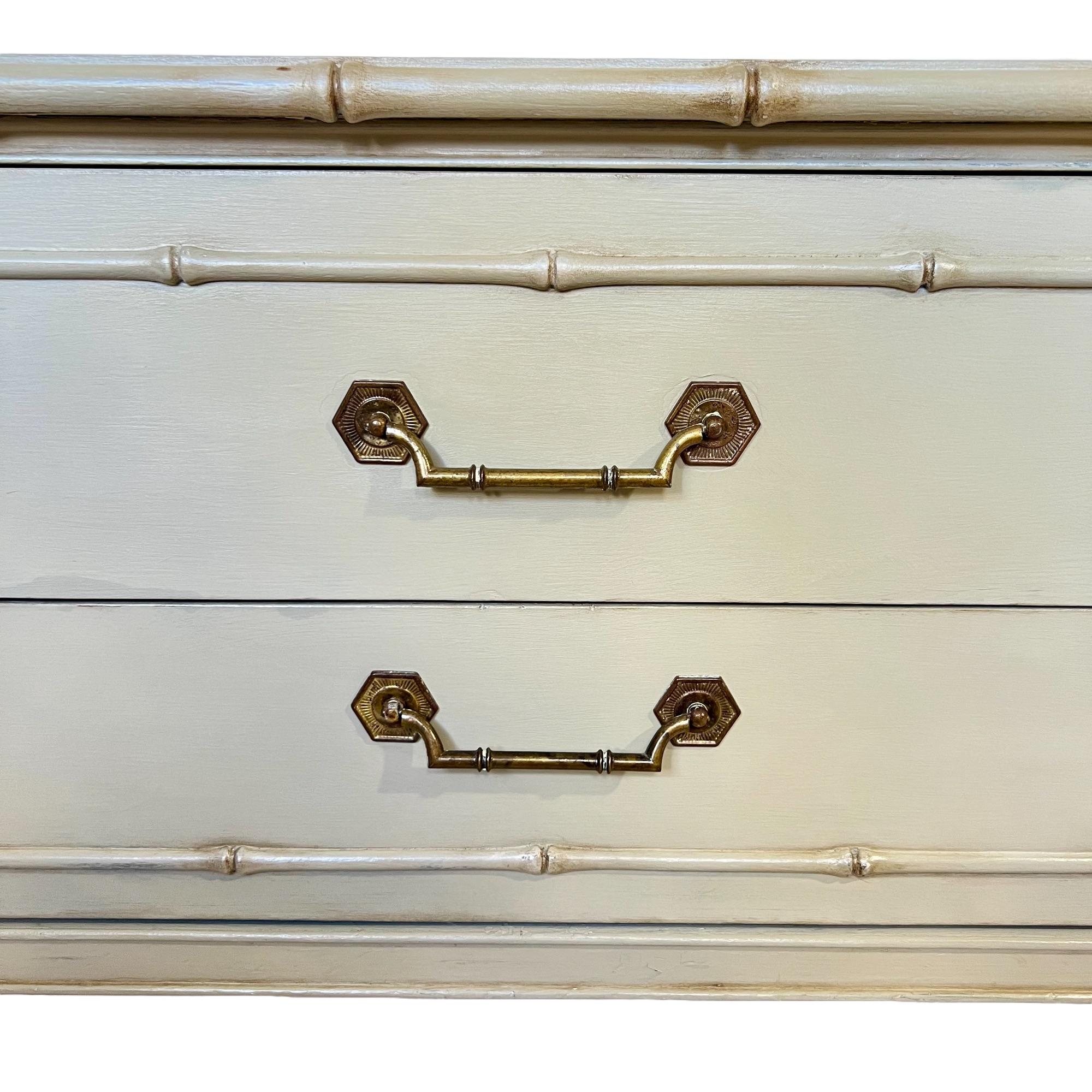 Brass Custom Refinished Vintage Faux Bamboo Two-Drawer Low Chest For Sale