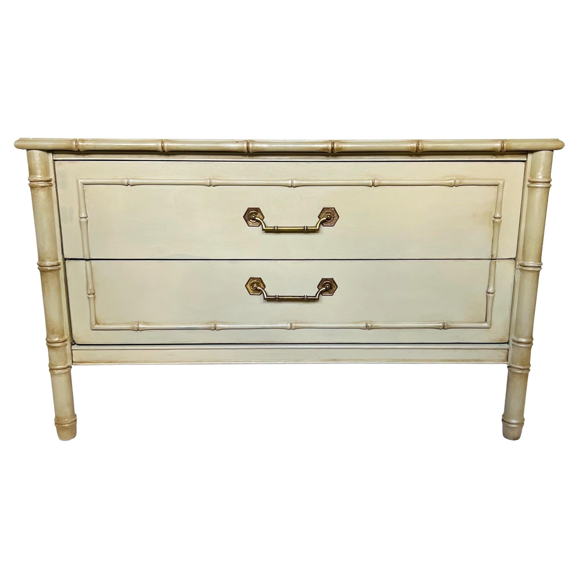 Custom Refinished Vintage Faux Bamboo Two-Drawer Low Chest