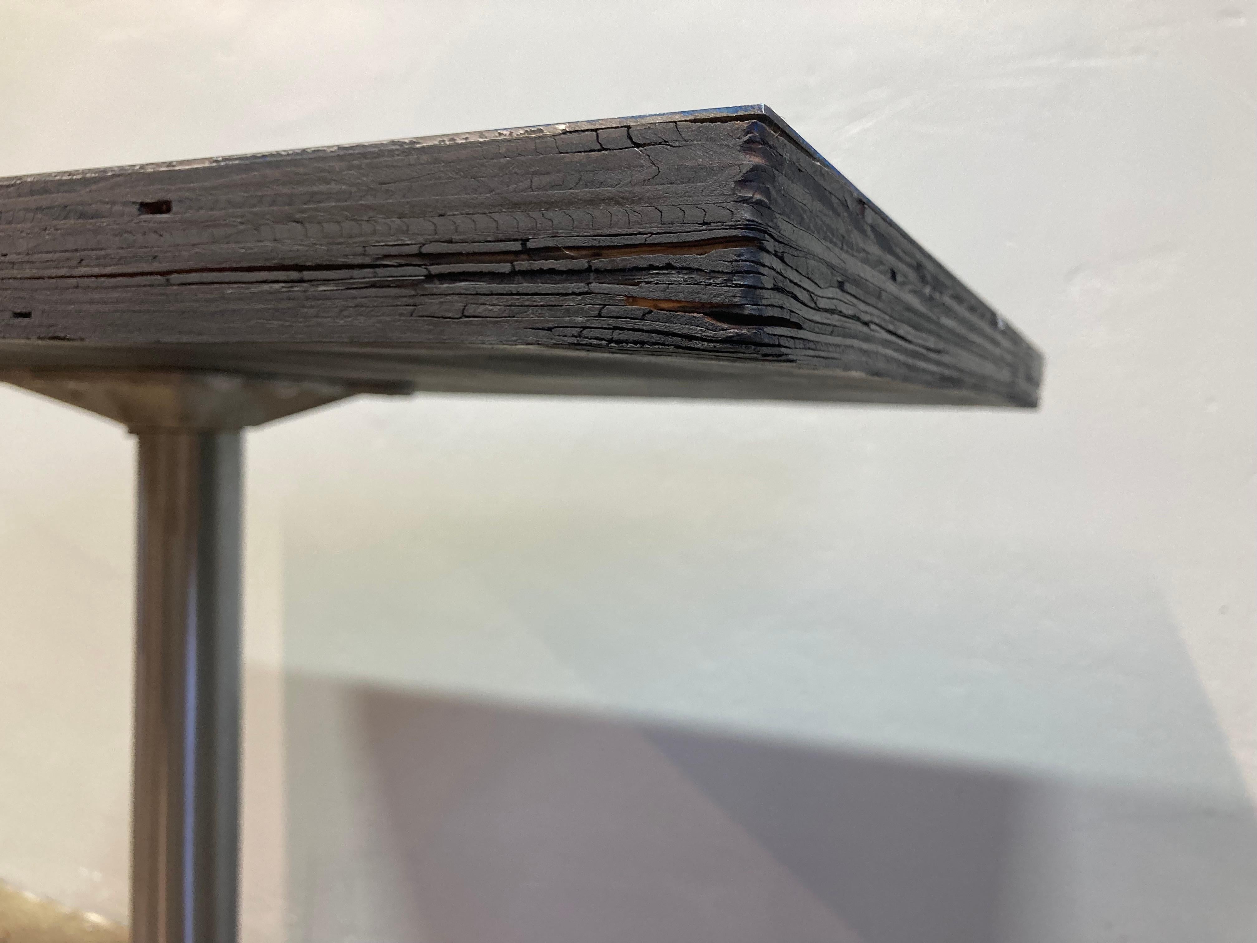 Mesa de Bistro reformada a medida con tablero de acero patinado azul en Bueno estado para la venta en Alhambra, CA