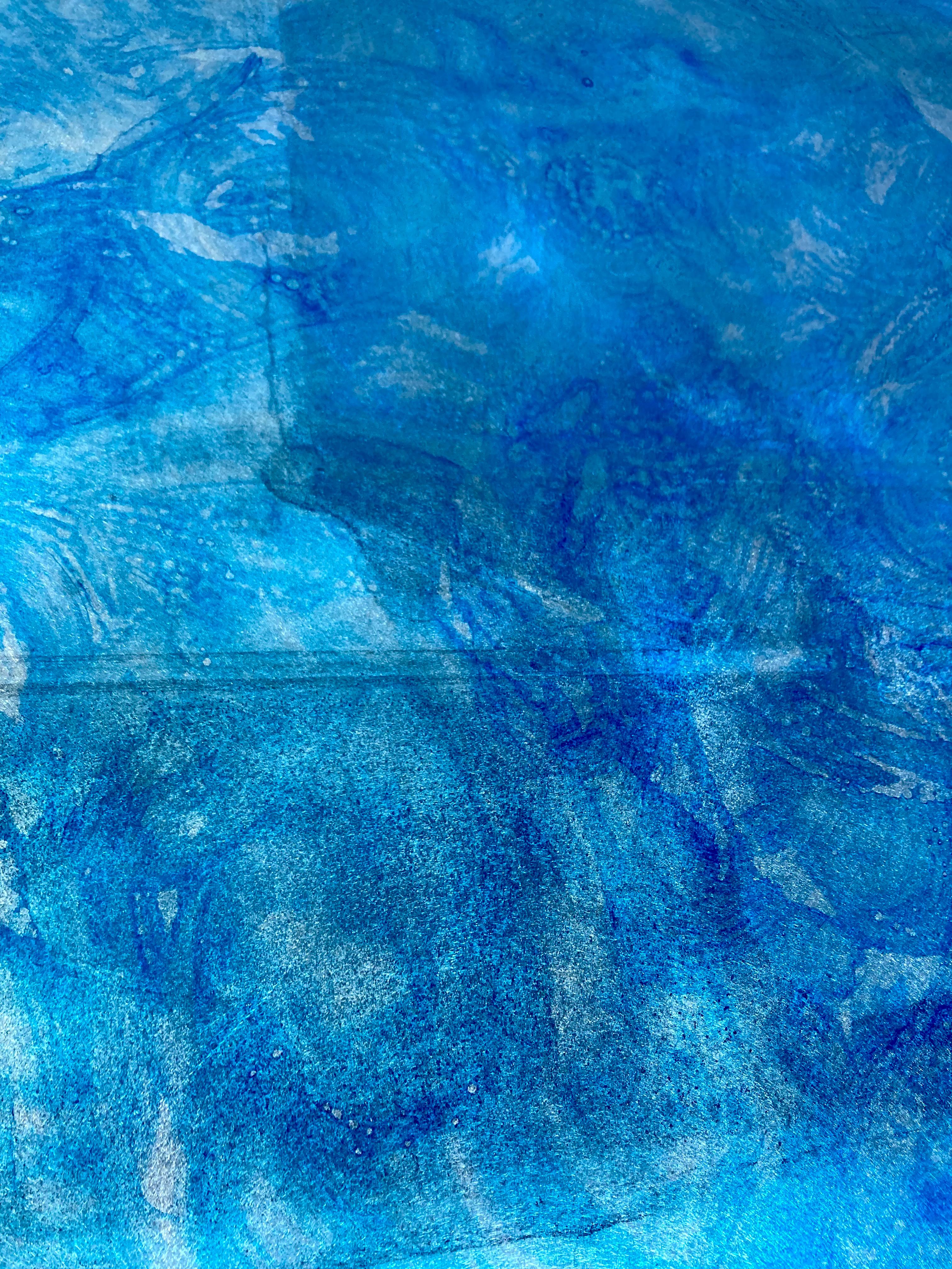 Mesa de Bistro reformada a medida con tablero de acero patinado azul Acero en venta