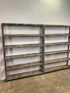 Custom Refurbished Industrial Farmhouse Steel and Wood Wall Shelving