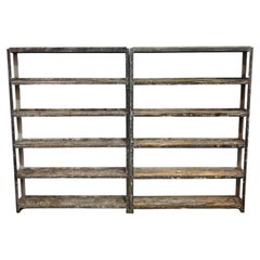 Custom Refurbished Industrial Farmhouse Steel and Wood Wall Shelving