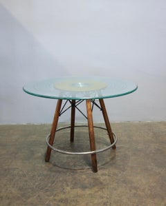 Custom Refurbished Lazy Susan Side Table with Modernica Base