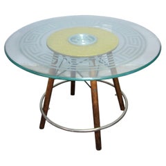 Custom Refurbished Lazy Susan Side Table with Modernica Base