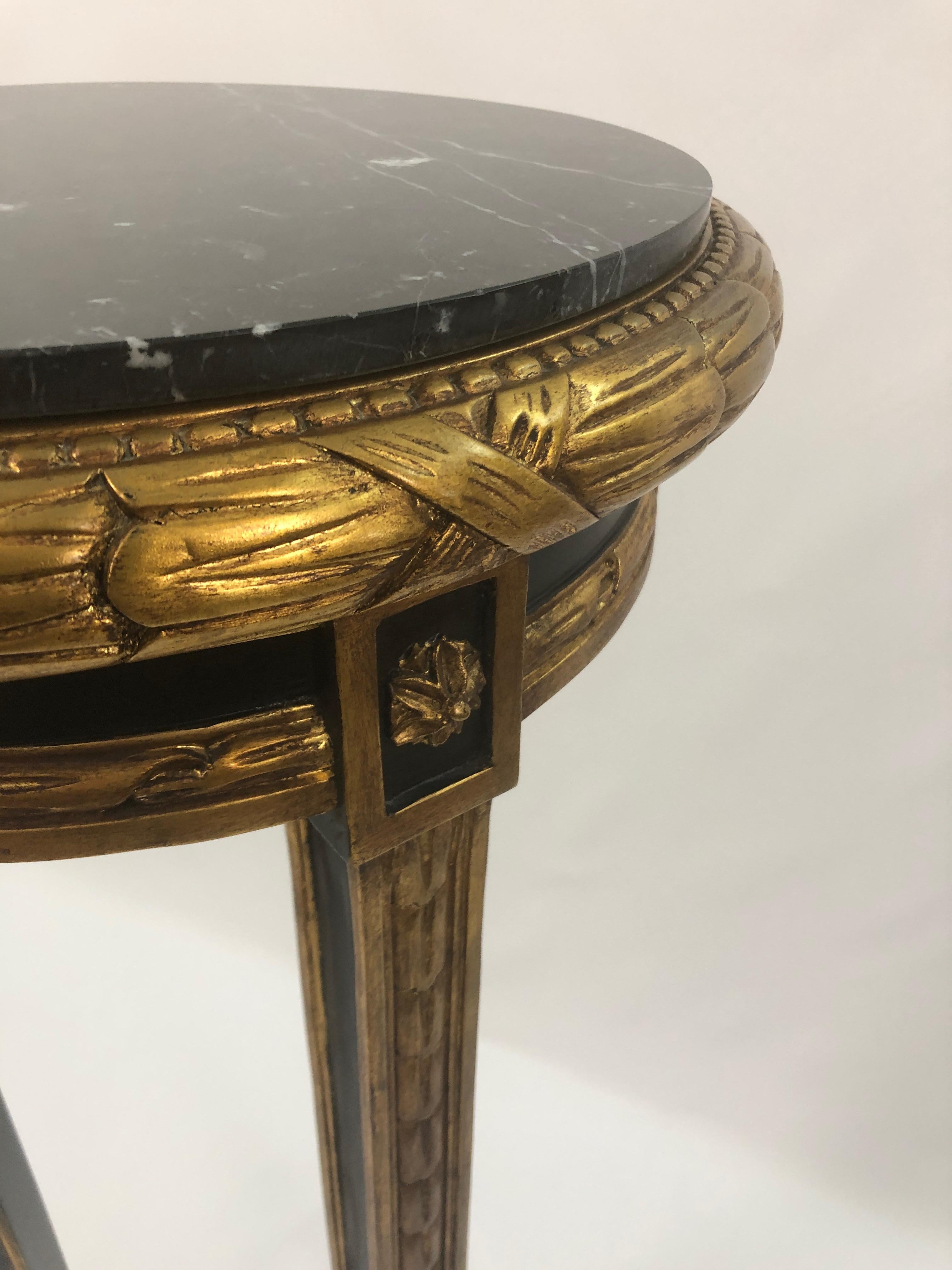 North American Custom Regency Ebonized and Gilded Plant Stand with Marble Top