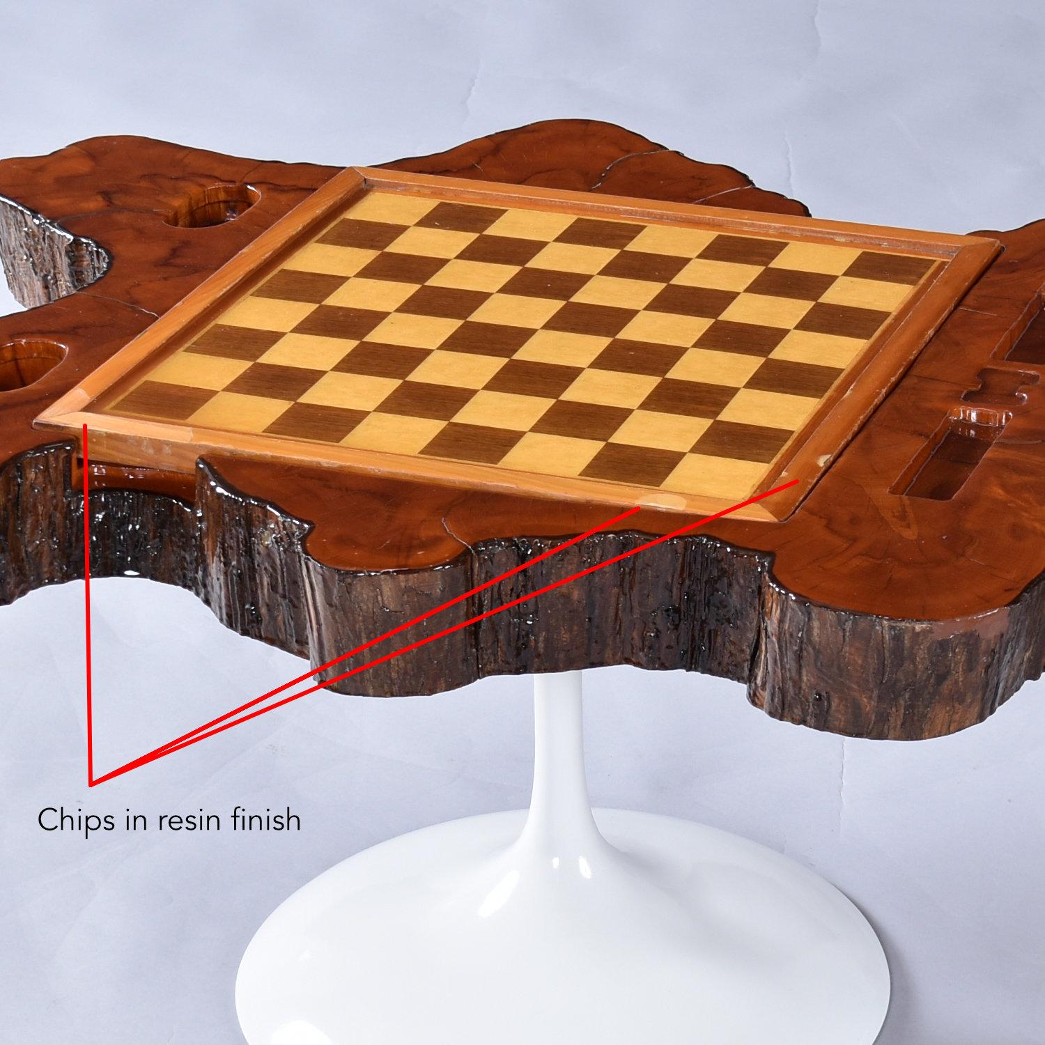 Custom Reversible Chess and Backgammon Live Edge Game Table on Tulip Base For Sale 6