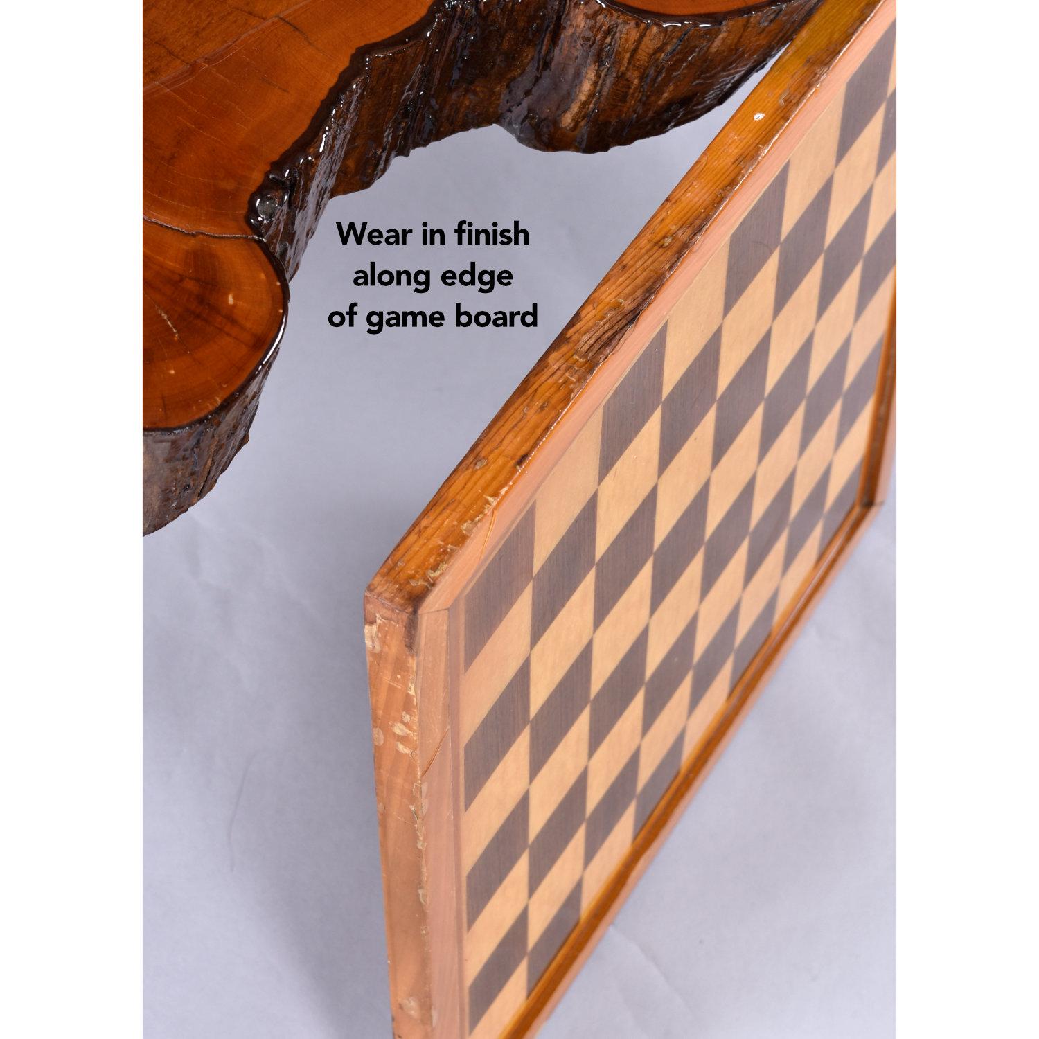 Custom Reversible Chess and Backgammon Live Edge Game Table on Tulip Base For Sale 2