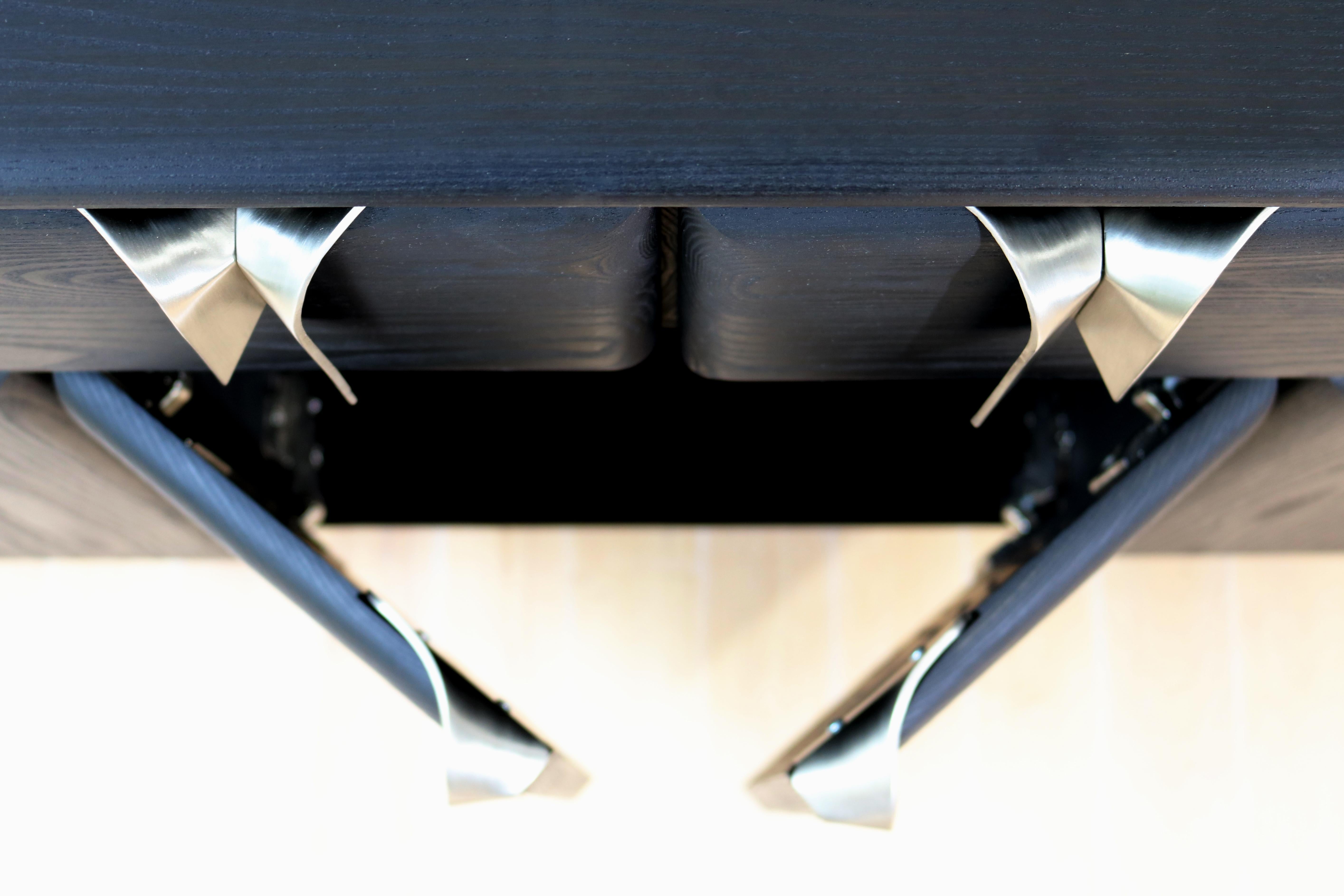 American Custom Ribbon Console, Black Stained Ash Wood with Silver Hardware For Sale