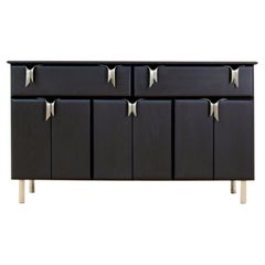 Custom Ribbon Console, Black Stained Ash Wood with Silver Hardware
