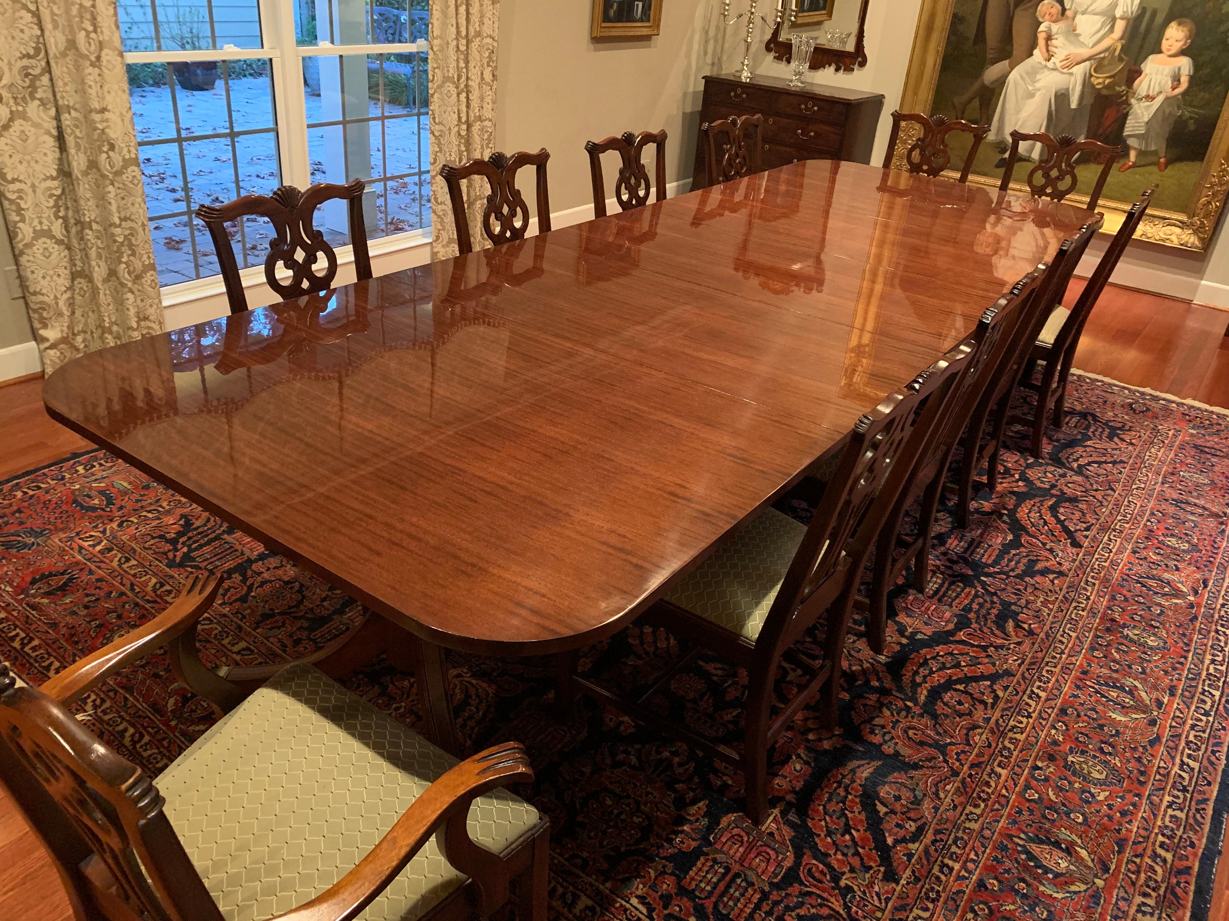 Custom Traditional Ribbon Mahogany Georgian Style Dining Table by Leighton Hall For Sale 4