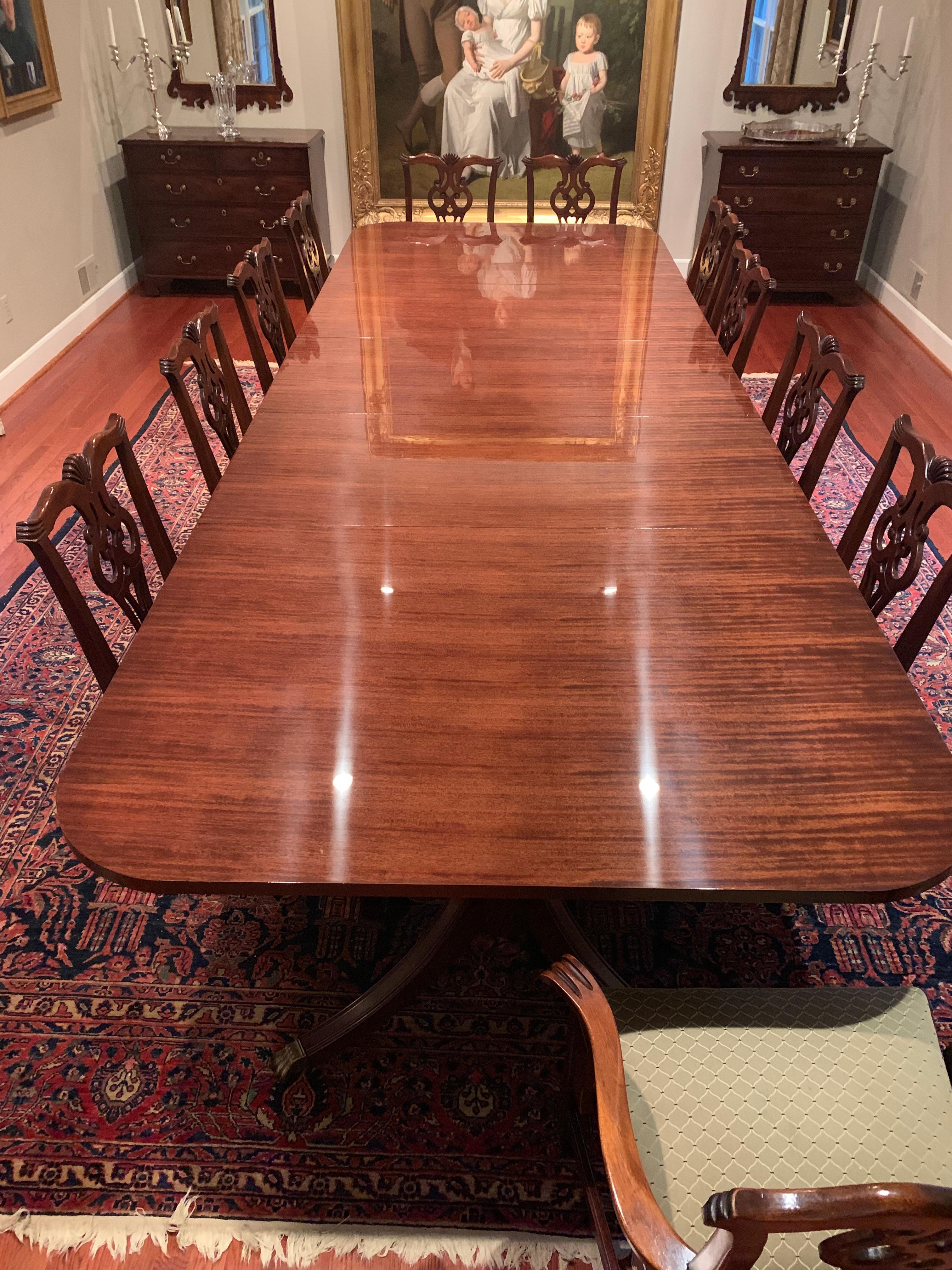 Custom Traditional Ribbon Mahogany Georgian Style Dining Table by Leighton Hall For Sale 5