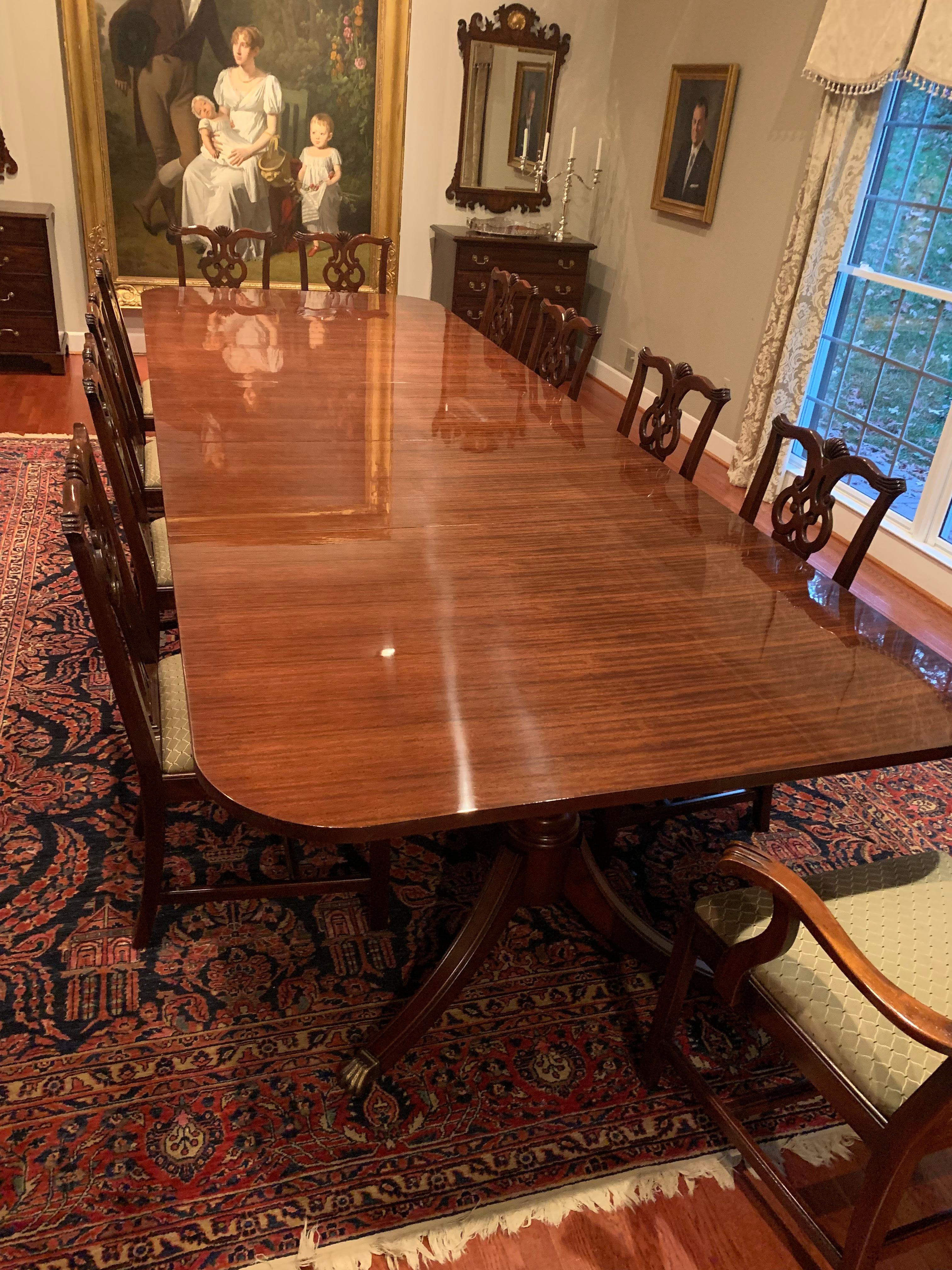 Custom Traditional Ribbon Mahogany Georgian Style Dining Table by Leighton Hall For Sale 6