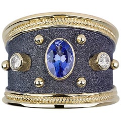 CUSTOM  ring Georgios Collections in 18 Karat Gold Diamond Sapphire SIZE 9