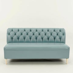 Custom Robin's Egg Blue Leather Button Tufted Banquette(s)