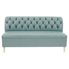 Custom Robin's Egg Blue Leather Button Tufted Banquette(s)