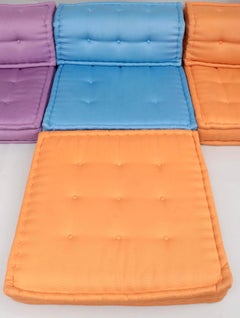 Roche Bobois Mah Jong Orange-Blaues Polsterhocker-Set, Hans Hopfer, Italien