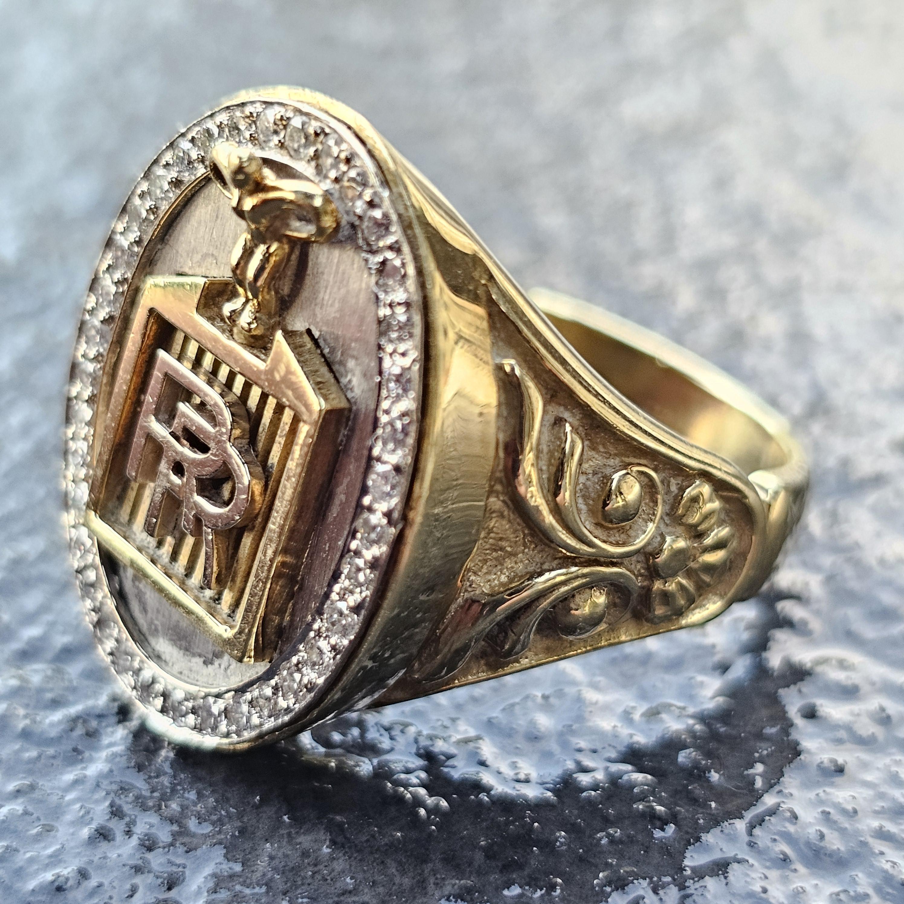 Custom Rolls Royce Car Diamond Mens ring 18k Yellow White Gold sz 12.5 17.3g 3D For Sale 6