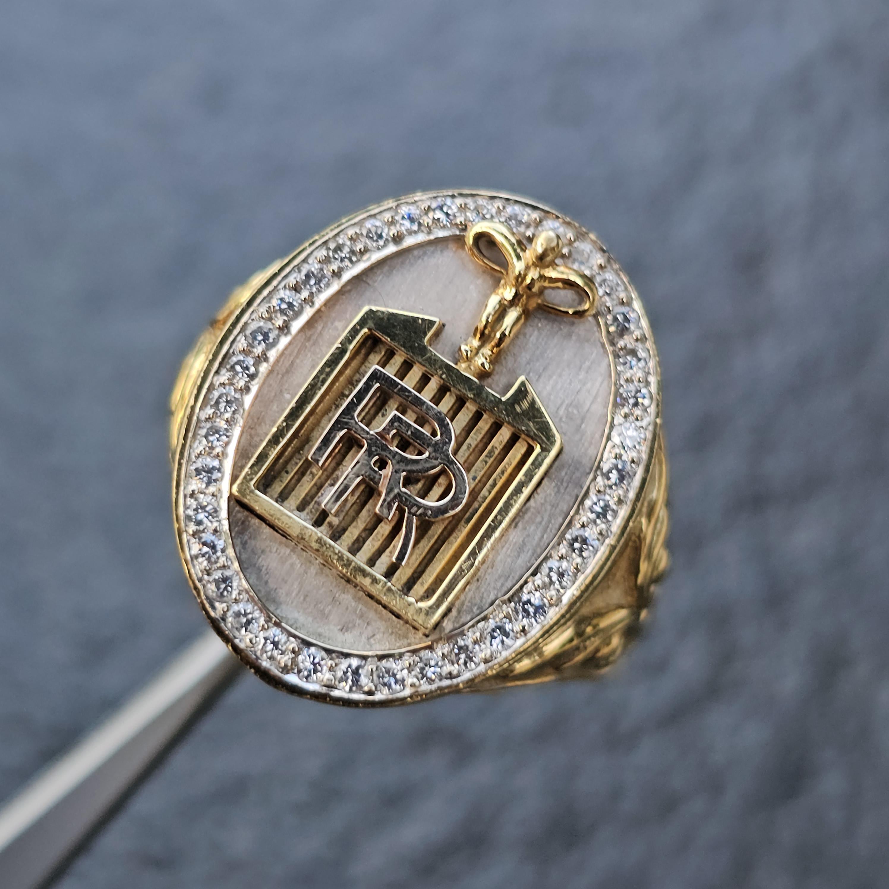 Round Cut Custom Rolls Royce Car Diamond Mens ring 18k Yellow White Gold sz 12.5 17.3g 3D For Sale