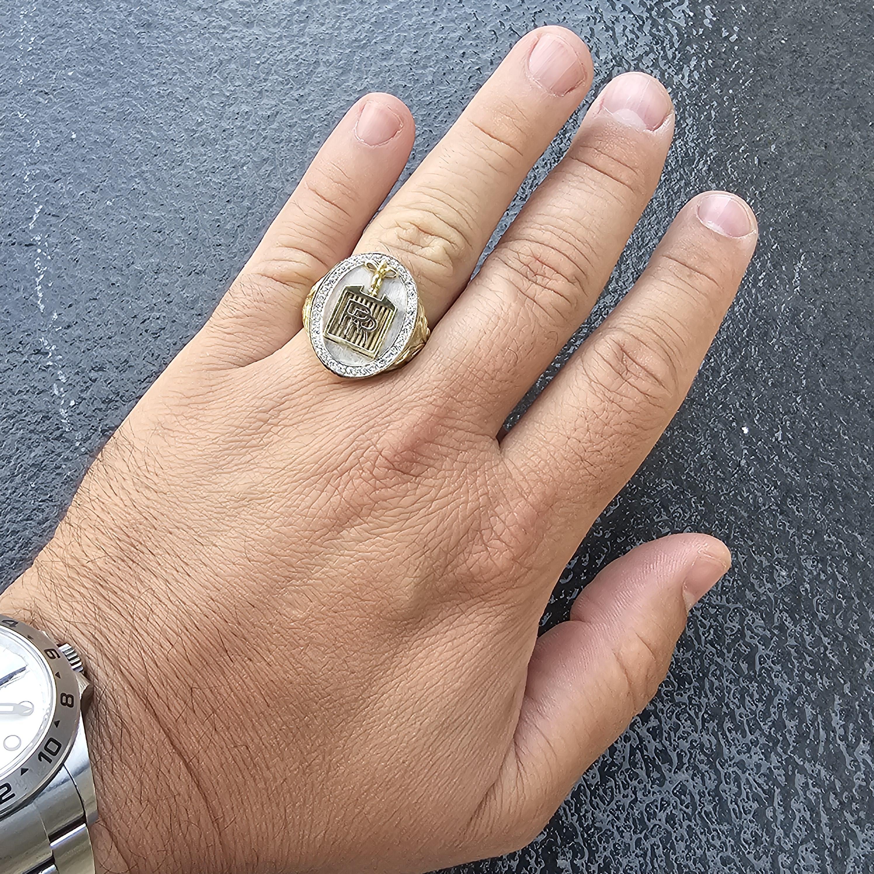 Men's Custom Rolls Royce Car Diamond Mens ring 18k Yellow White Gold sz 12.5 17.3g 3D For Sale