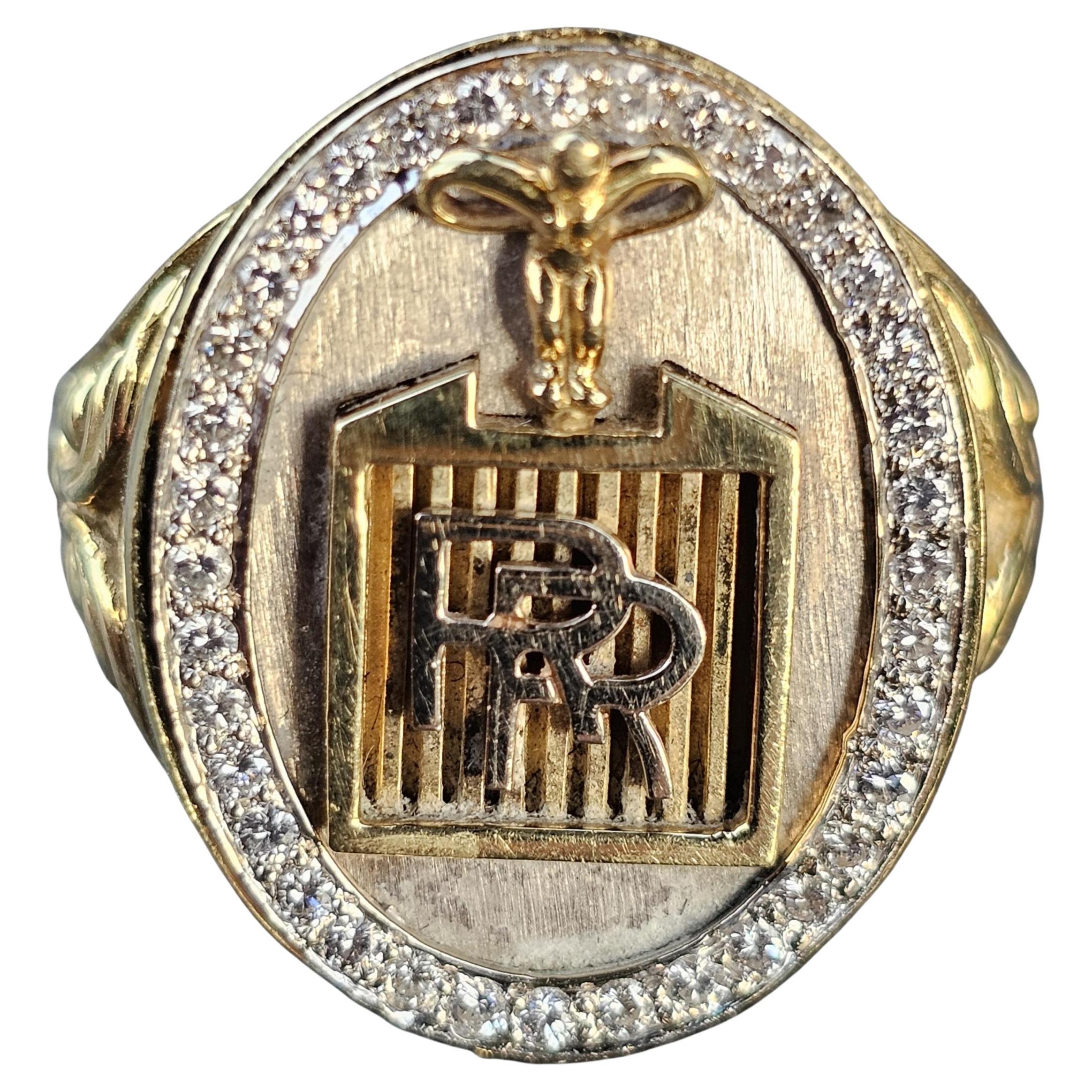Custom Rolls Royce Car Diamond Mens ring 18k Yellow White Gold sz 12.5 17.3g 3D For Sale